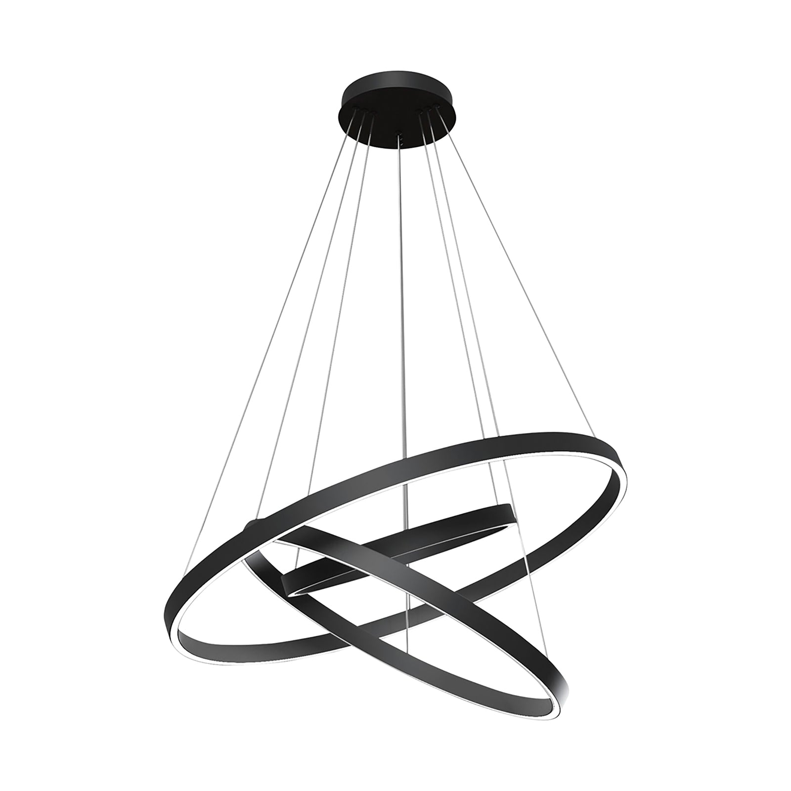 LED pendellampe Rim 3 ringer justerbar svart med lys på