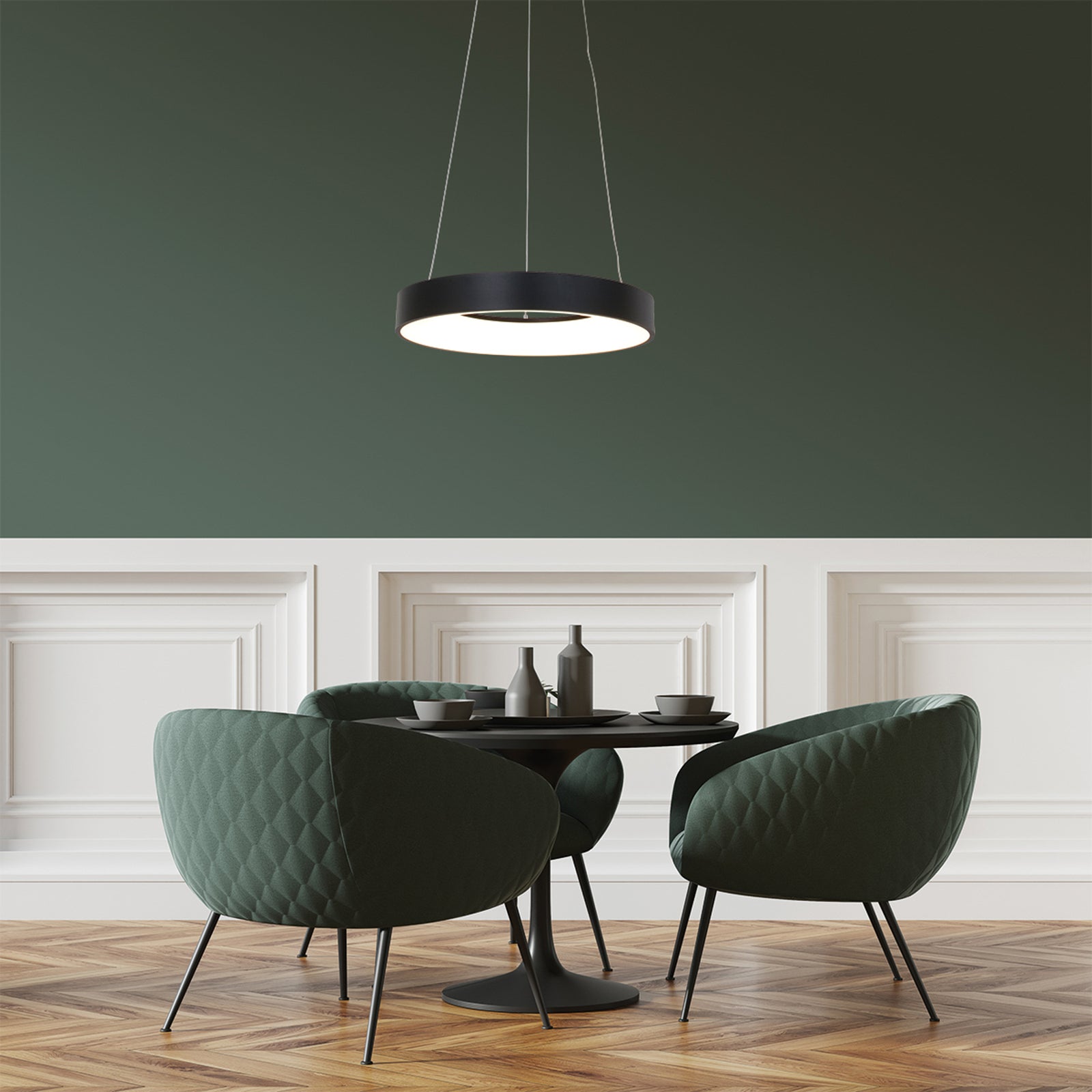 LED pendellampe Ringlede ringformet svart Ø48 cm forfra