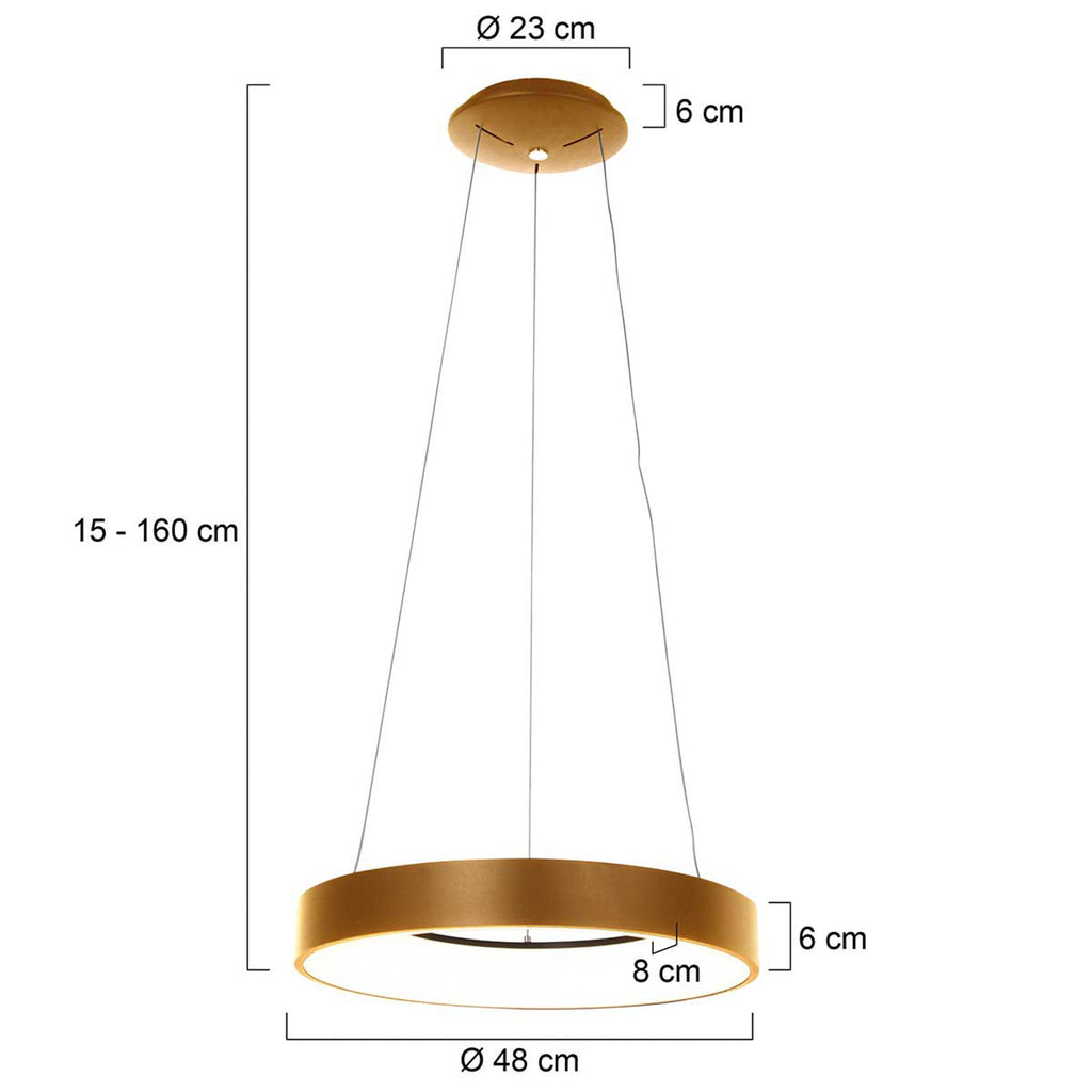 LED pendellampe Ringlede ringformet dimbar gull Ø48 cm 40W bakside