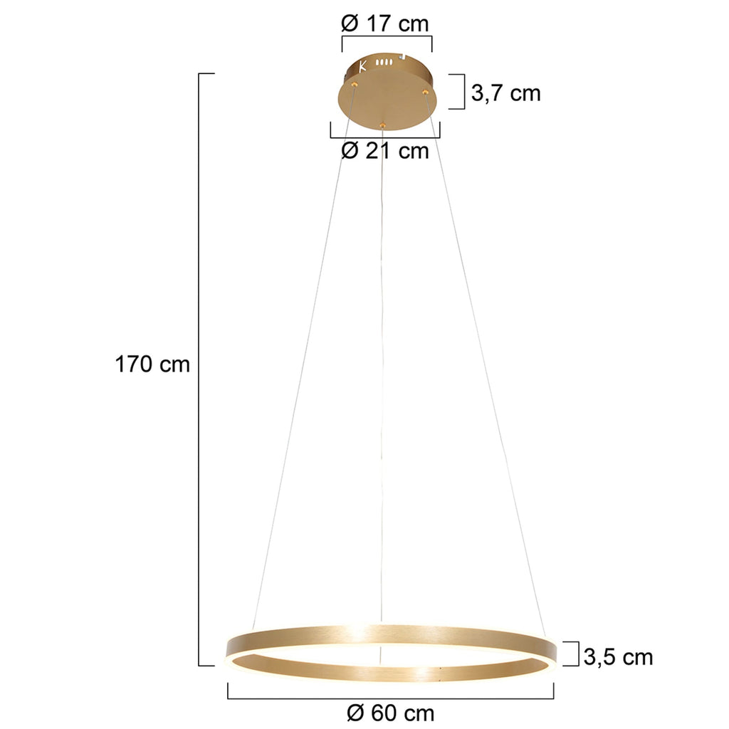 Detalj av LED pendellampe Ringlux opp/ned gull Ø60 cm dimbar