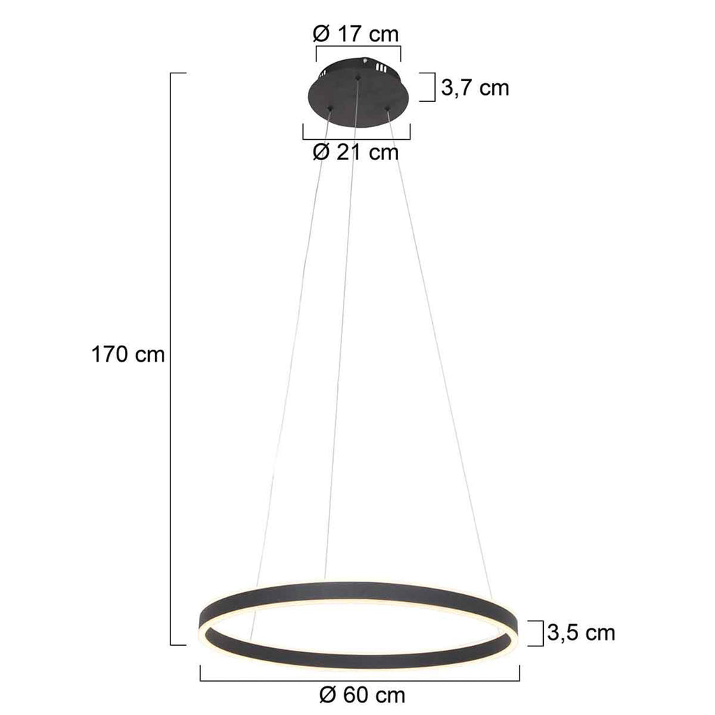 LED pendellampe Ringlux opp og ned dimbar svart Ø60 cm 42W bakside