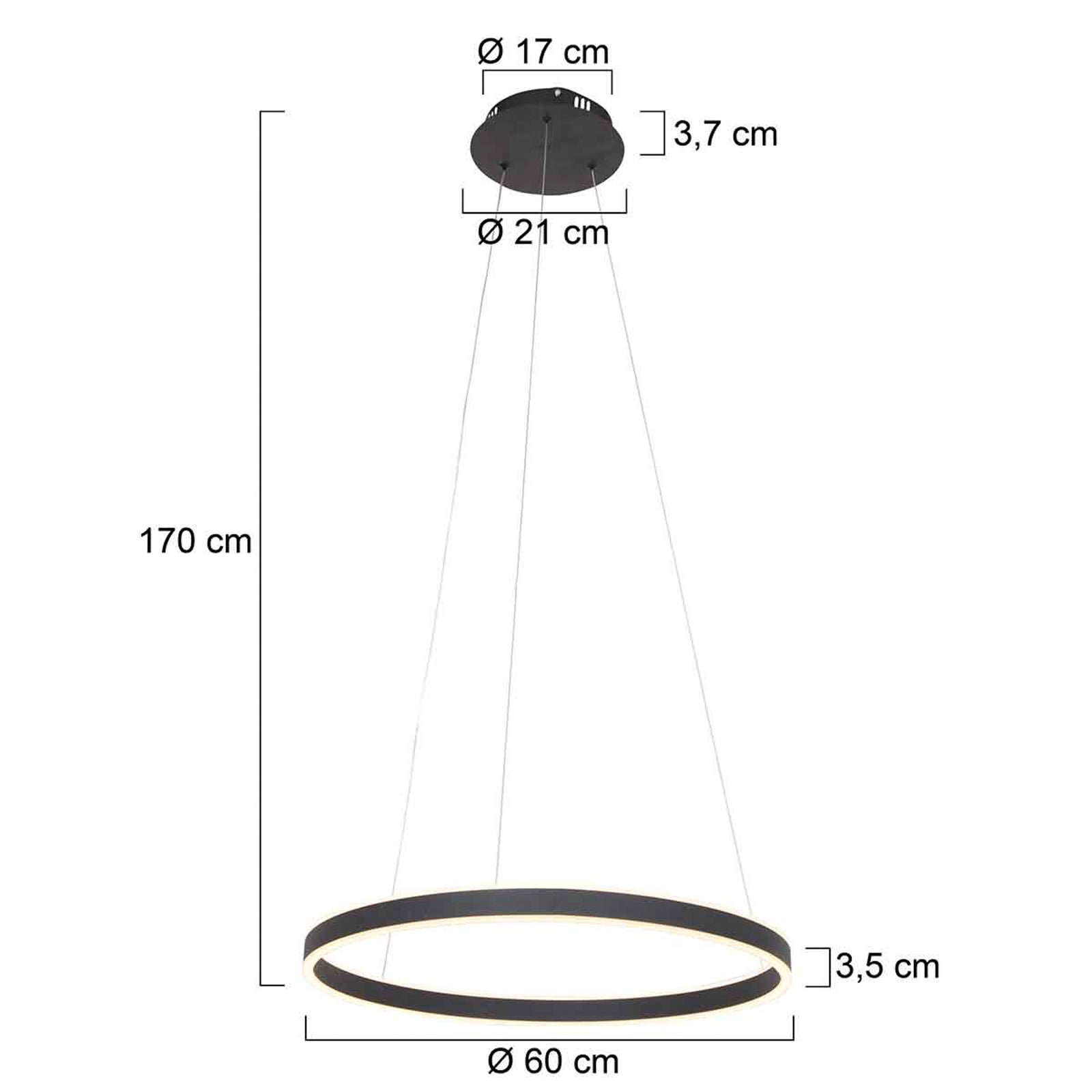 LED pendellampe Ringlux opp og ned dimbar svart Ø60 cm 42W bakside