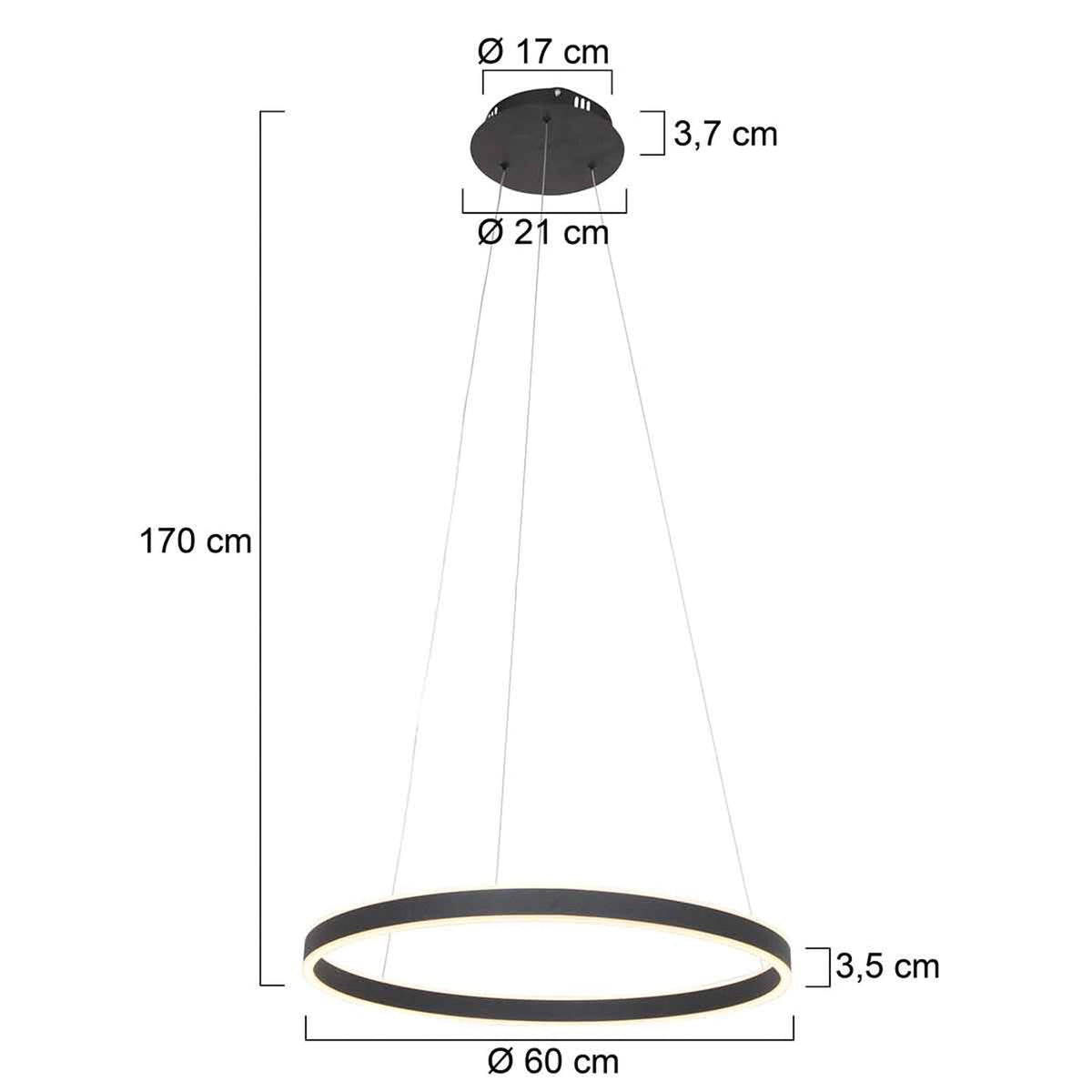 LED pendellampe Ringlux opp og ned dimbar svart Ø60 cm 42W bakside