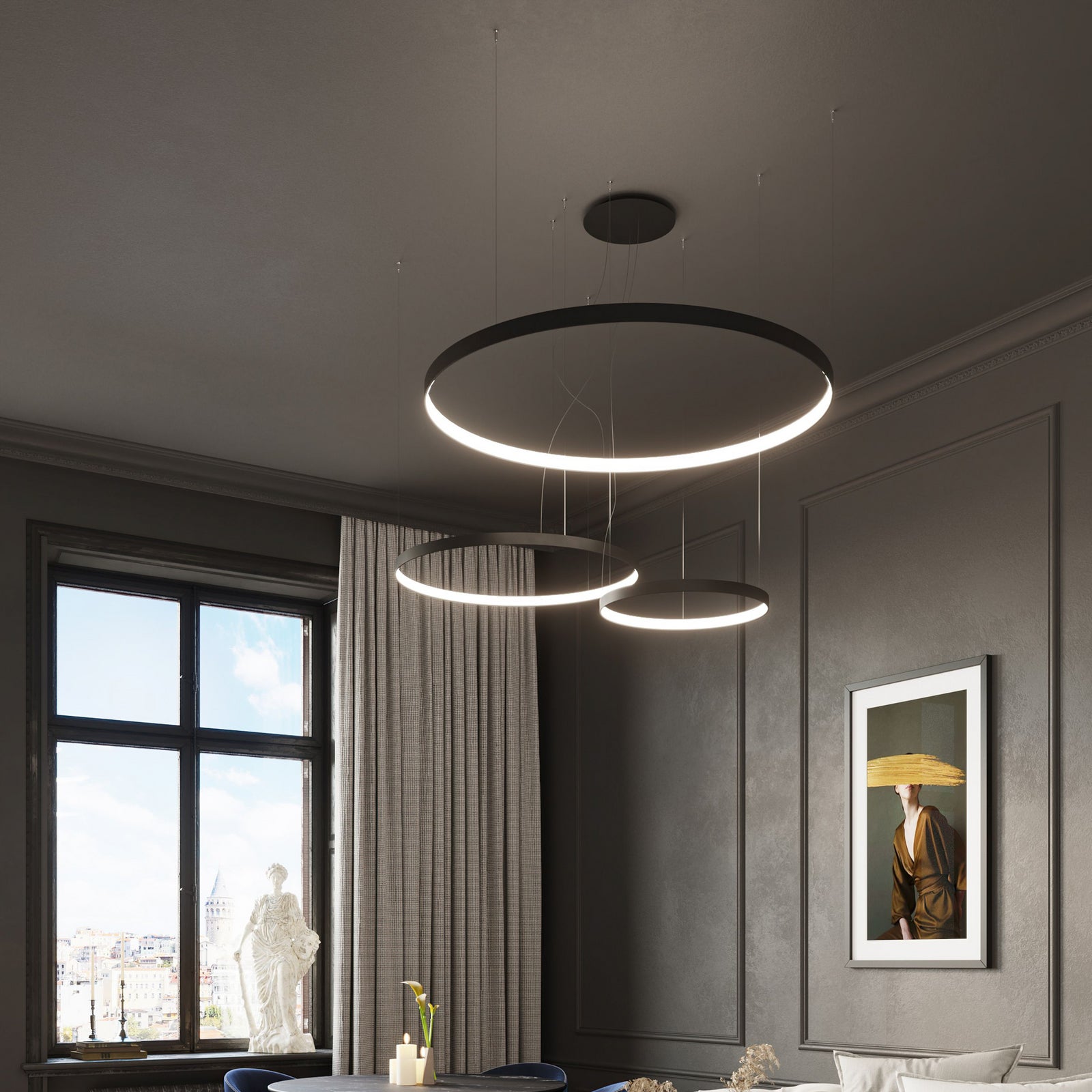 Nærbilde av LED pendellampe Rio 110 Ø110 cm 70W 4000K svart