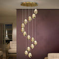 LED pendellampe Rocio 14-lys glass gull dimbar Bluetooth forfra