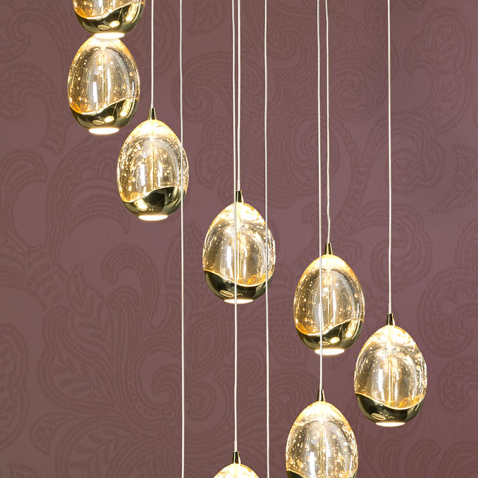 LED pendellampe Rocio 14-lys glass gull dimbar Bluetooth bakside
