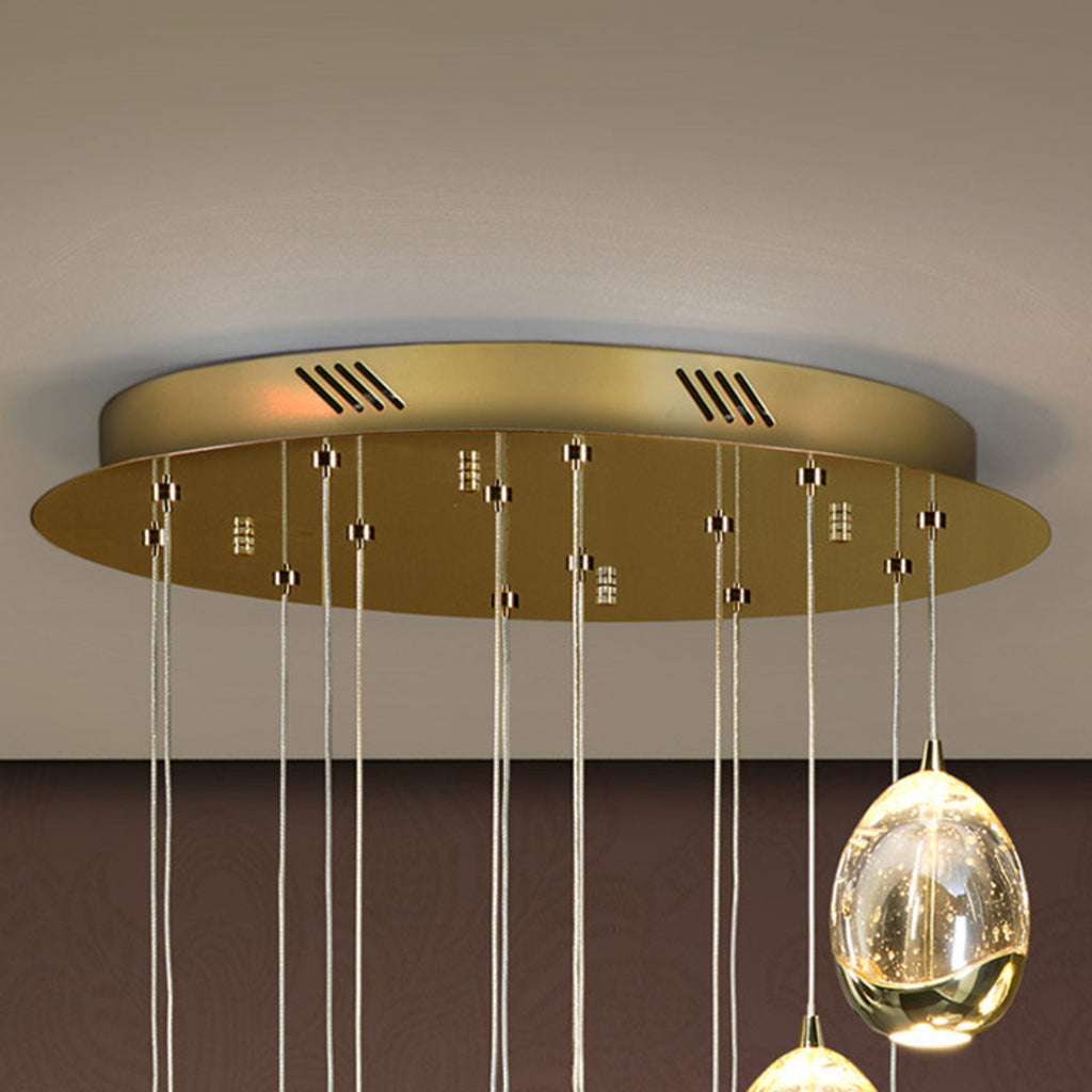 LED pendellampe Rocio 14-lys glass gull dimbar Bluetooth detalj av glastropper