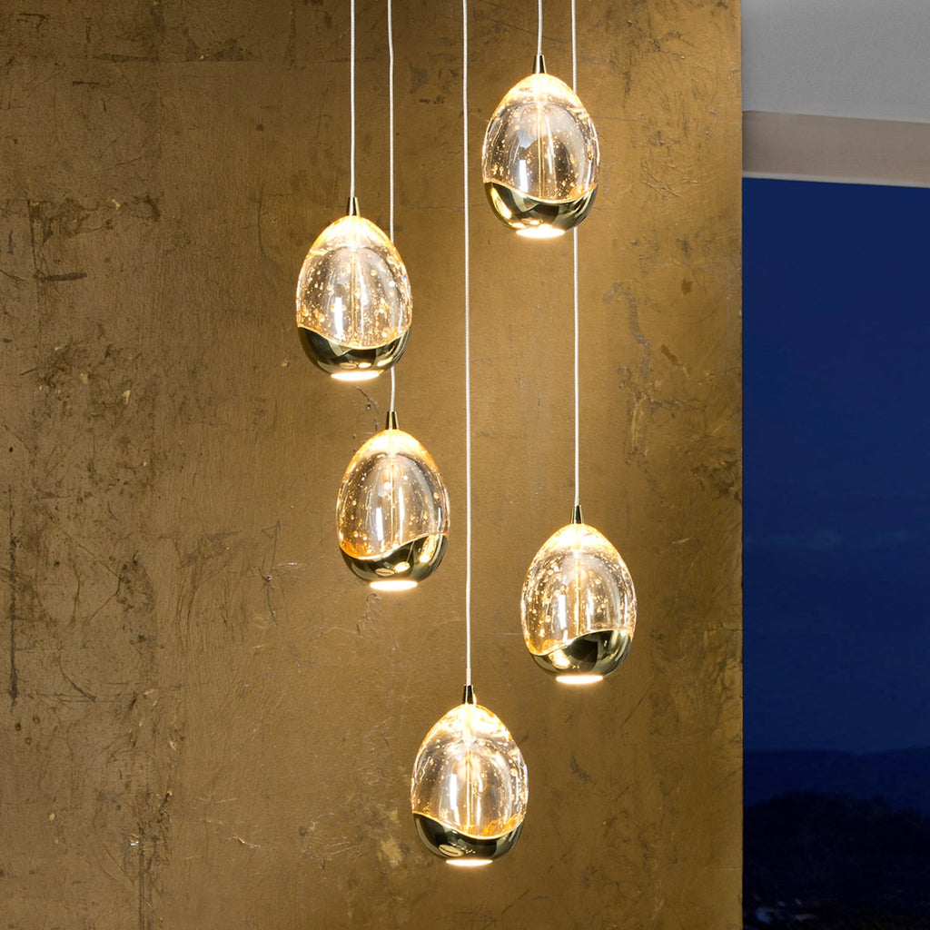 LED pendellampe Rocio 5-lys dimbar gullfarga glass foran