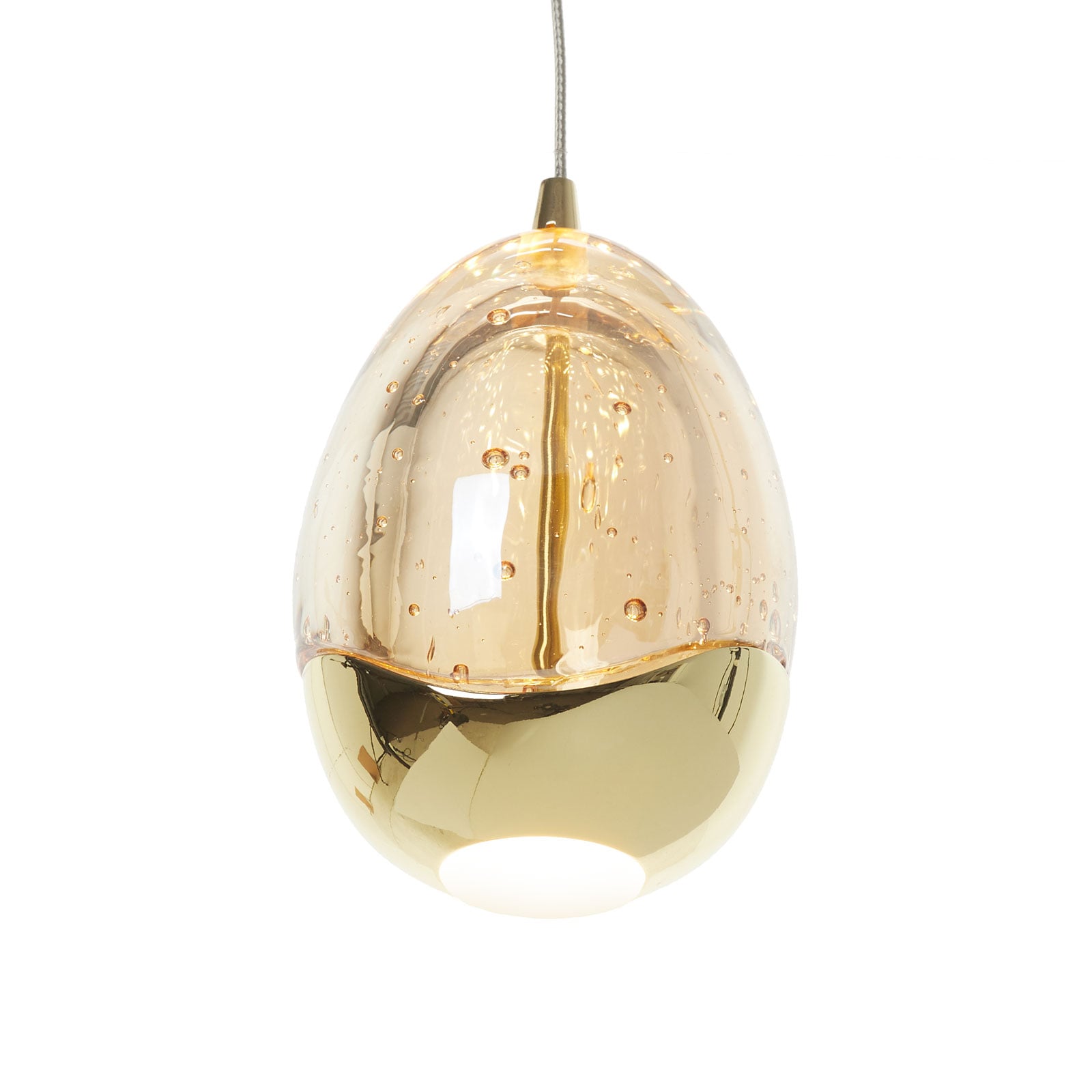 LED pendellampe Rocio 5-lys dimbar gullfarga glass lysdetalj