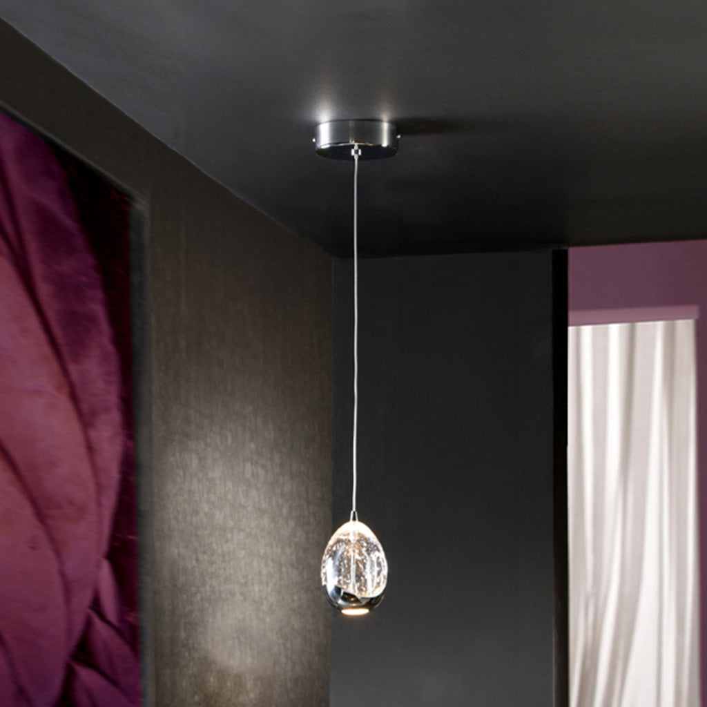 LED pendellampe Rocio glass krom transparent forfra