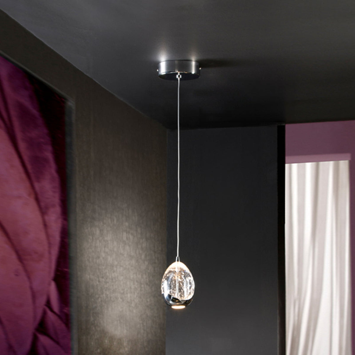 LED pendellampe Rocio glass krom transparent forfra