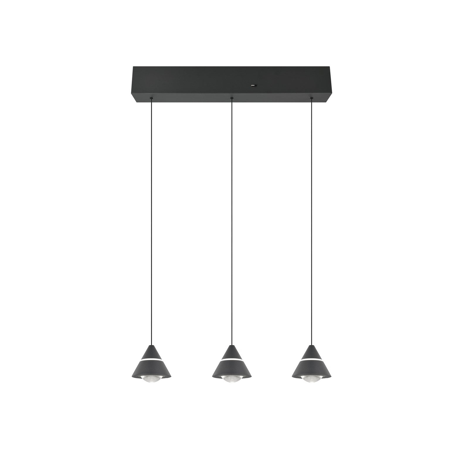 Bakside av LED pendellampe Romeo 3-lys svart metall 55 cm CCT
