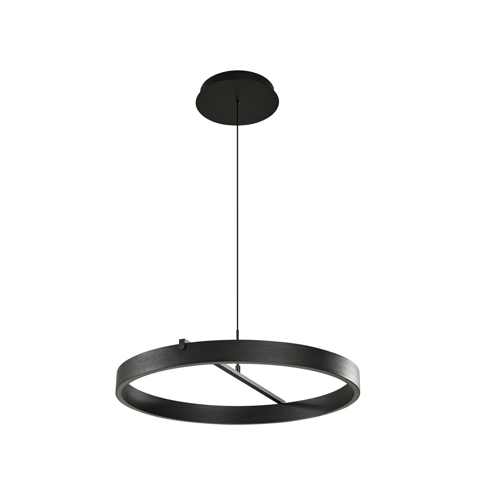 LED pendellampe Rovan svart Ø60 cm montert i rom