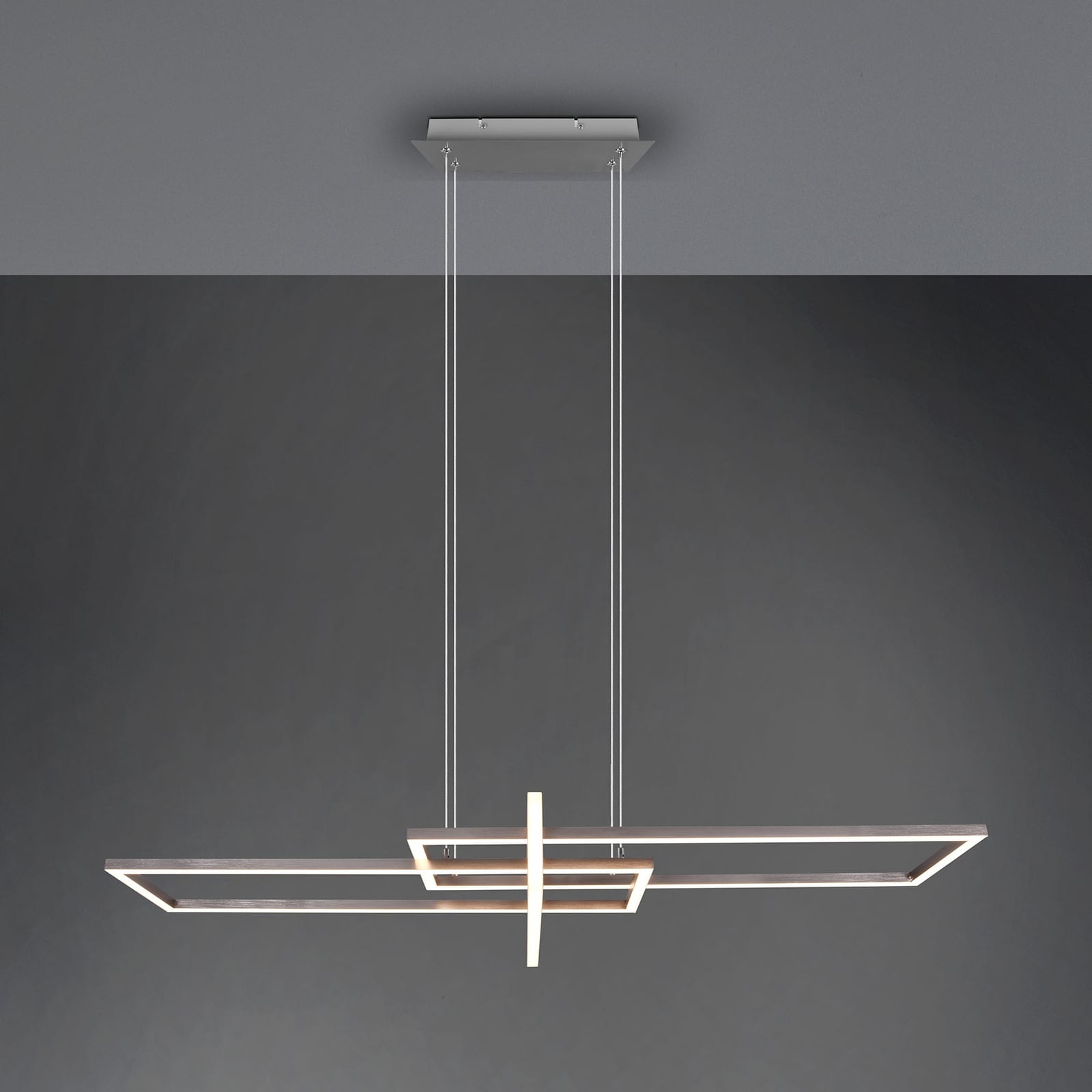 LED pendellampe Salinas matt nikkel dimbar 34W 3000K montert i rom