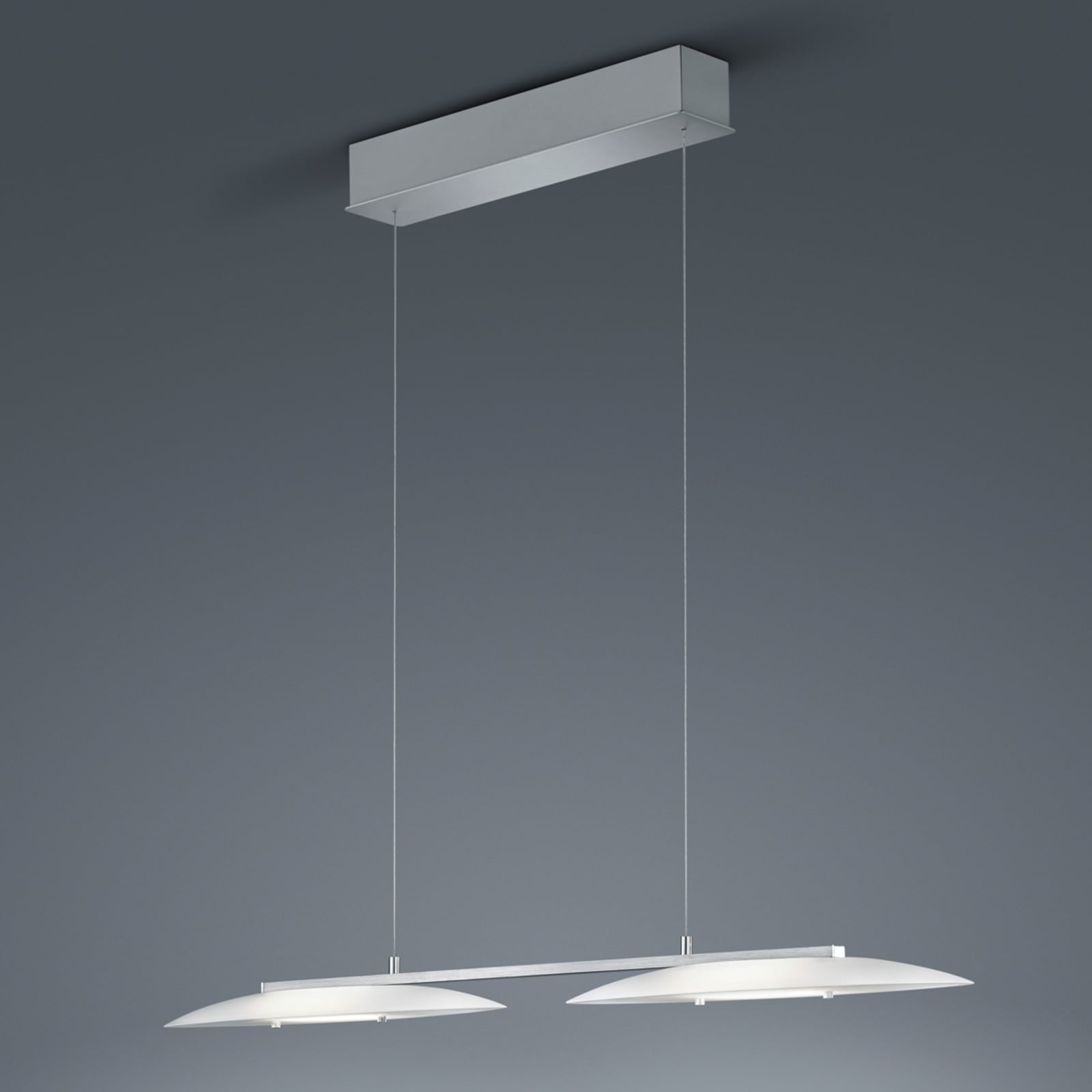 LED pendellampe Sally 2-lys matt nikkel glass dimbar 95 cm detalj av glass