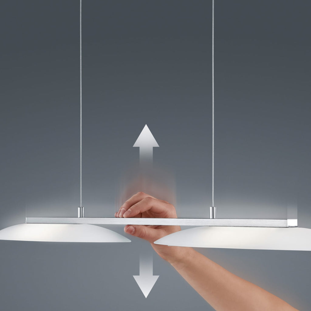 LED pendellampe Sally 2-lys matt nikkel glass dimbar 95 cm montert i rom