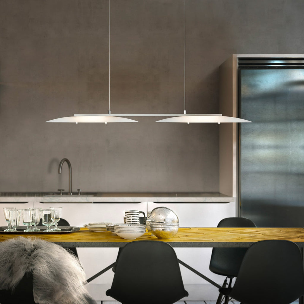 LED pendellampe Sally 2-lys matt nikkel glass dimbar 95 cm nærbilde av lampe