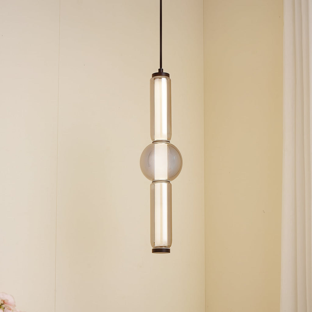 LED pendellampe Savete røykgrå glass Ø12 cm forfra