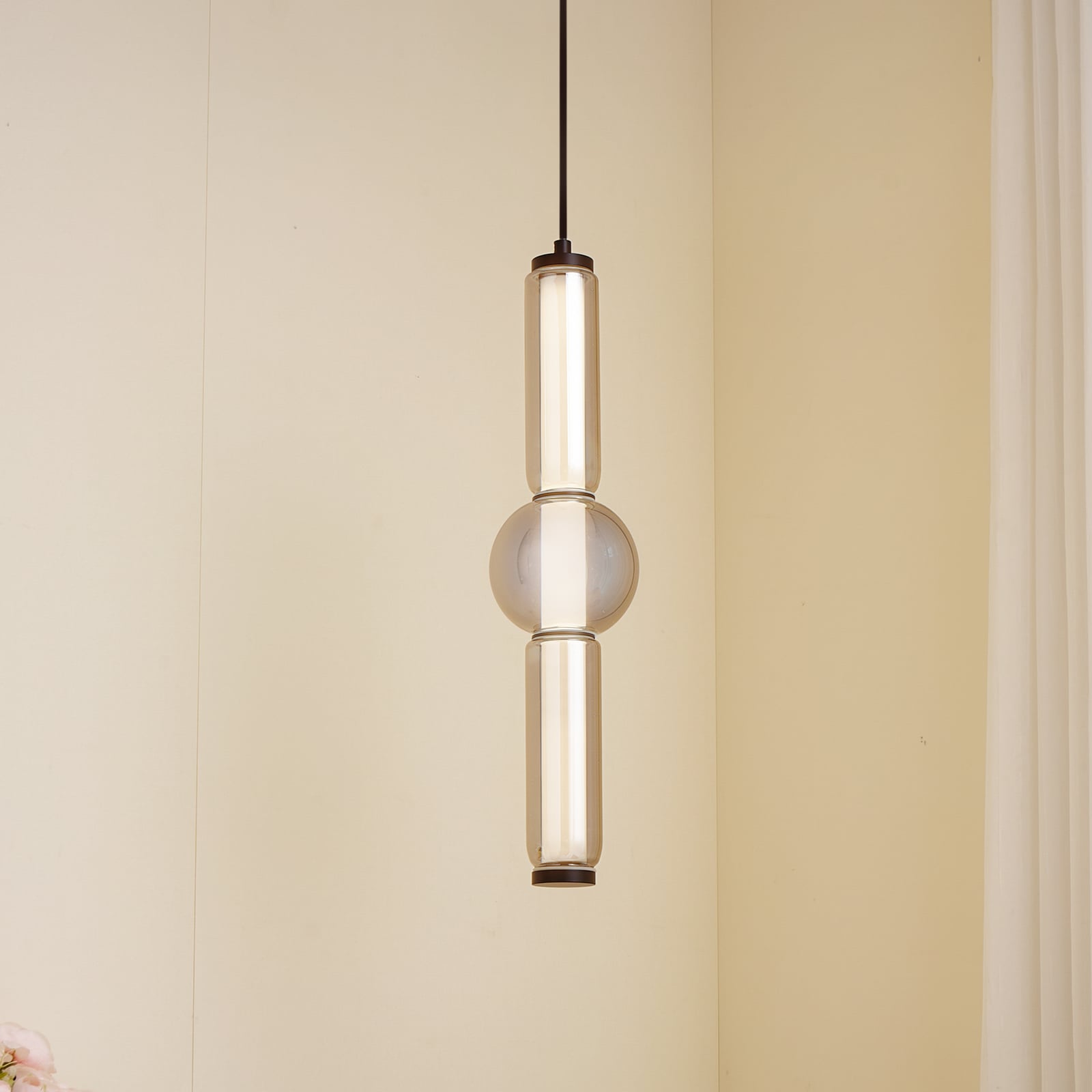 LED pendellampe Savete røykgrå glass Ø12 cm forfra
