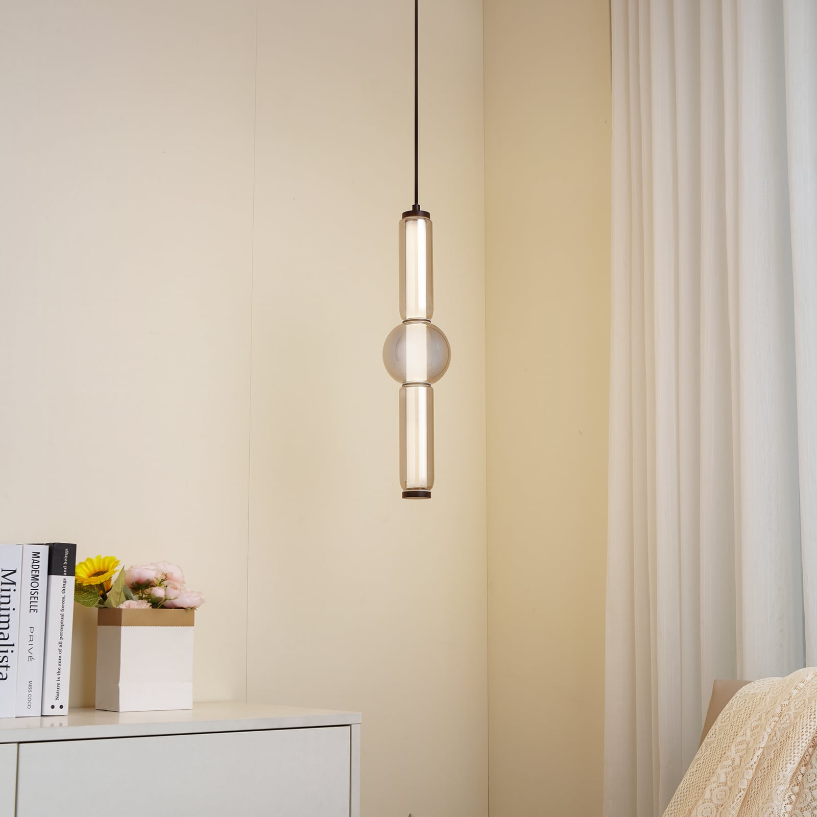 LED pendellampe Savete røykgrå glass Ø12 cm bakside