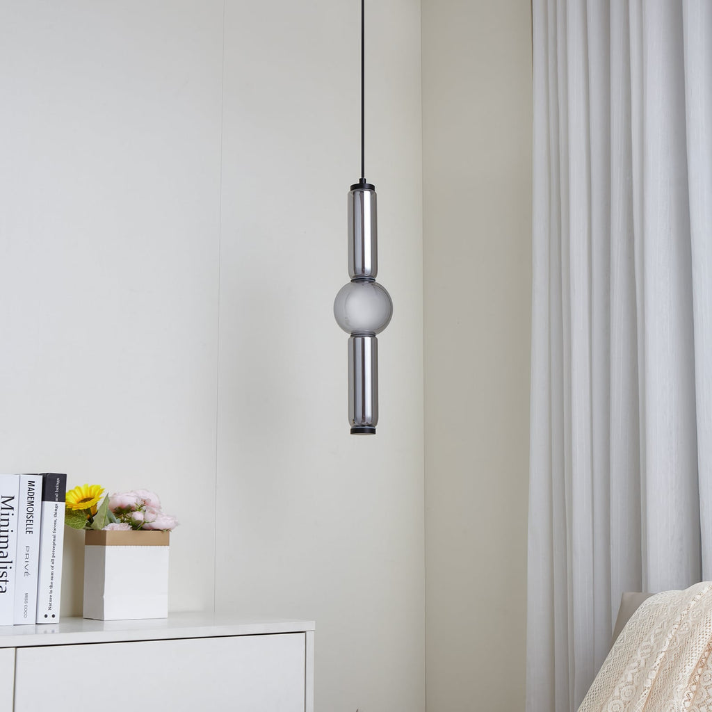 LED pendellampe Savete røykgrå glass Ø12 cm detalj