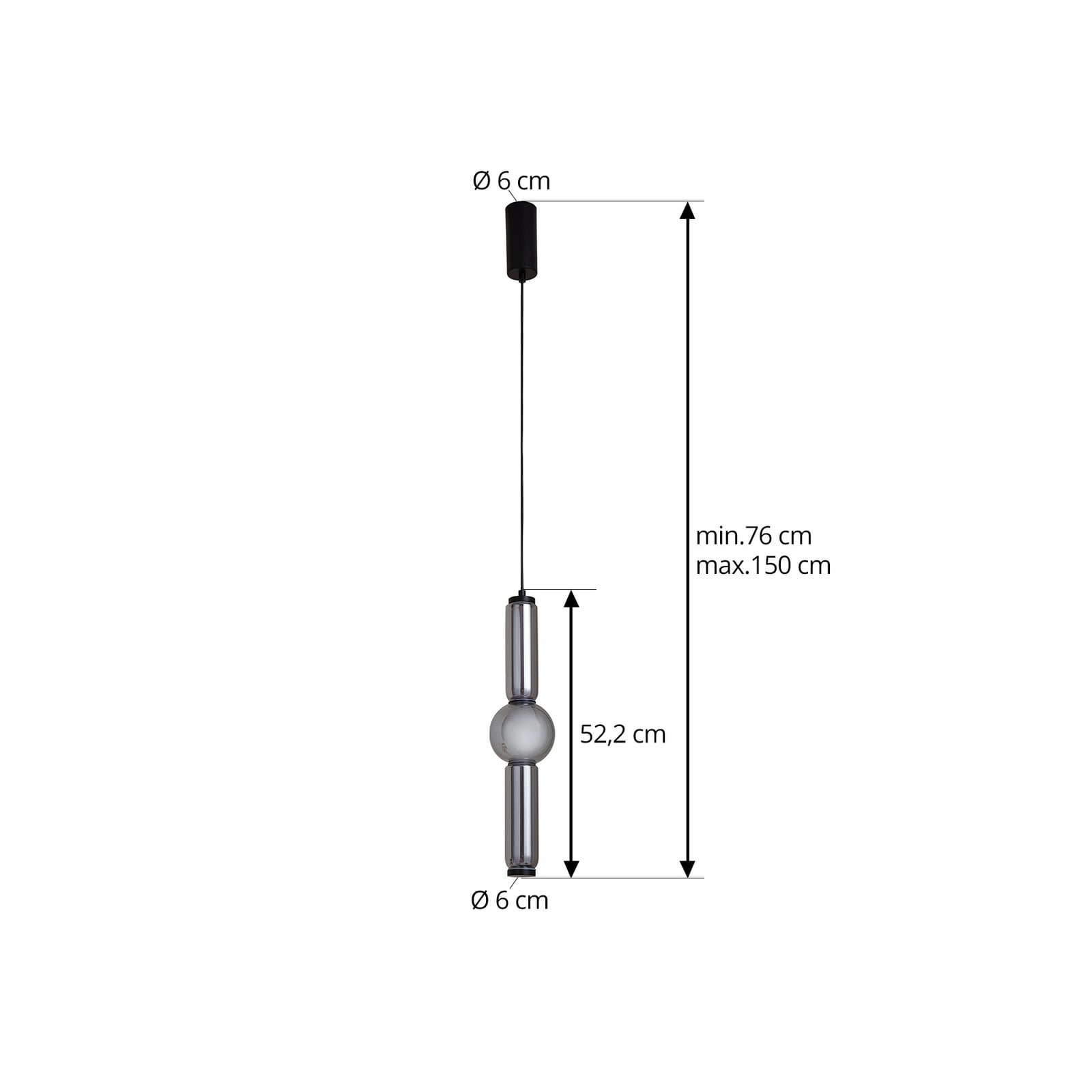 LED pendellampe Savete røykgrå glass Ø12 cm nærbilde