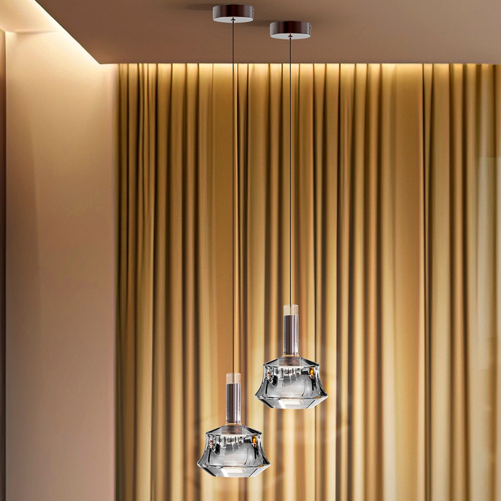 Montert LED pendellampe Scarlett sølvfarget glass Ø18 cm dimbar i rom