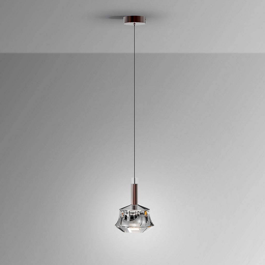 Nærbilde av lyskilde i LED pendellampe Scarlett sølvfarget glass Ø18 cm dimbar