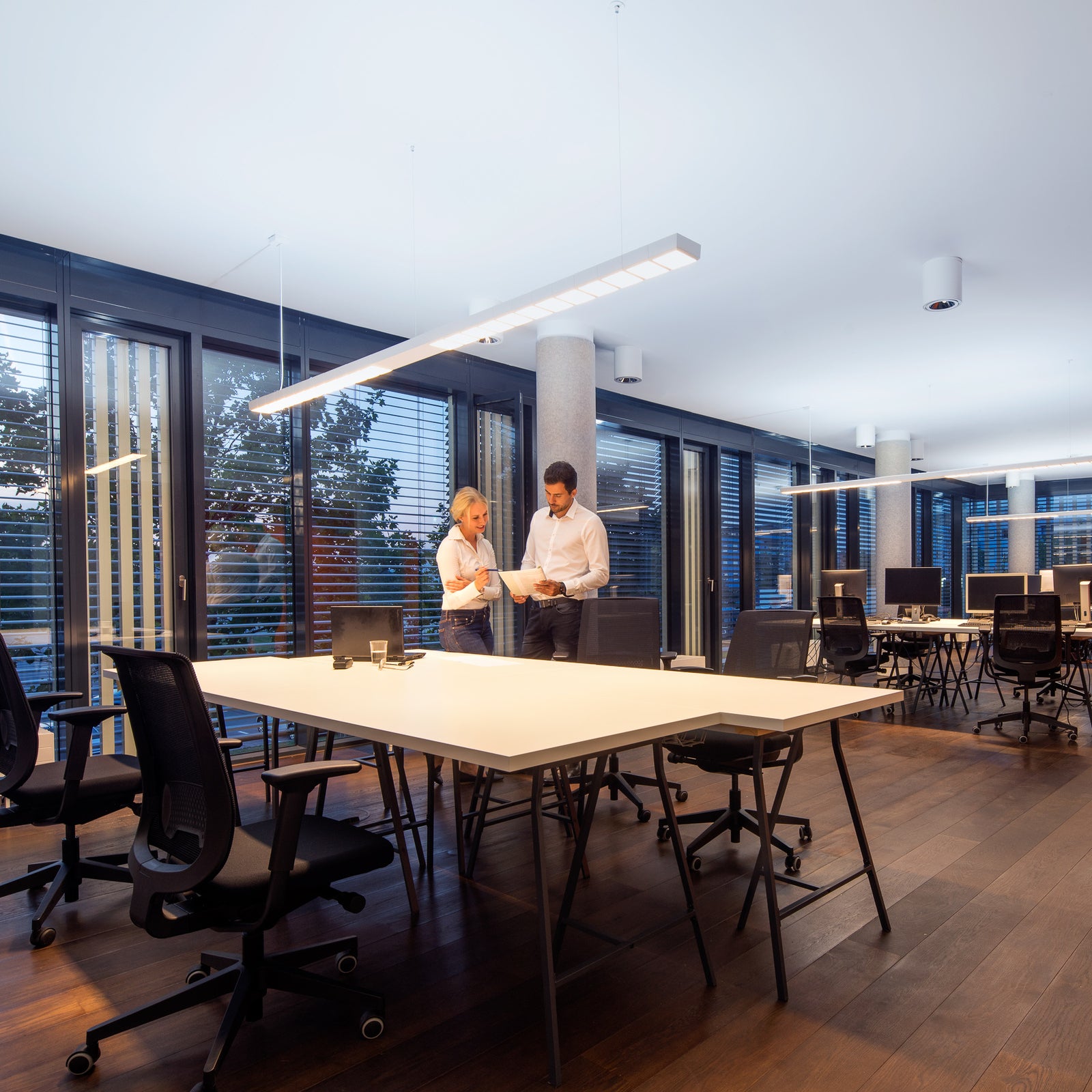 Montert LED pendellampe Scriptus symmetrisk dimbar DALI 166 cm i kontor