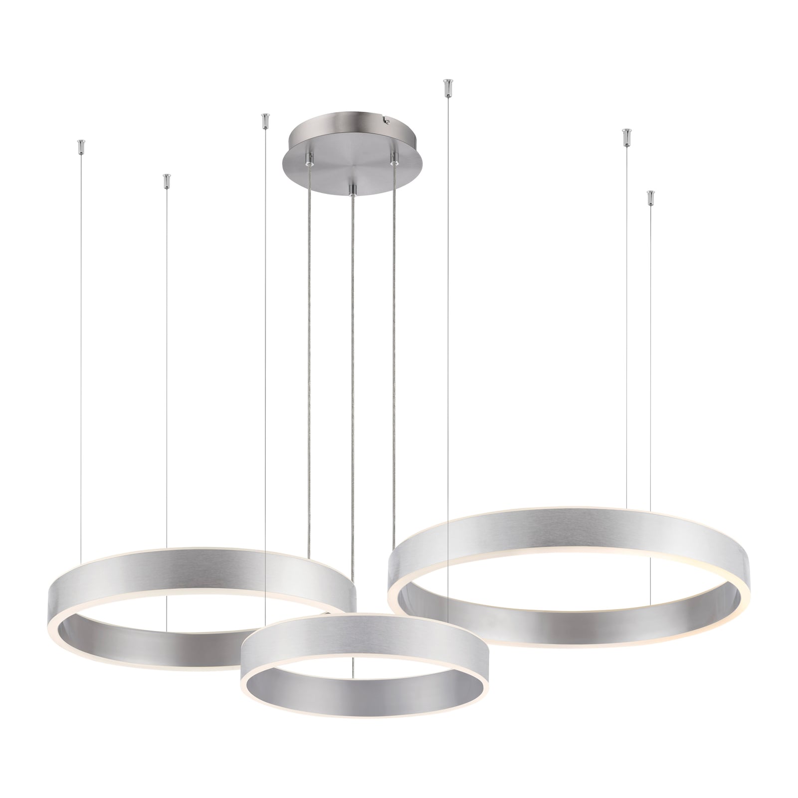 LED pendellampe Sculli dimbar CCT gestestyring sølv 110 cm forfra