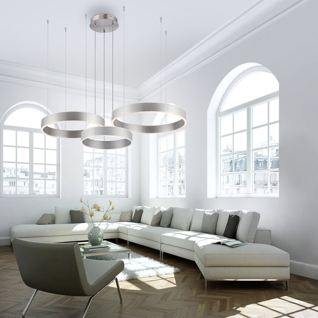 LED pendellampe Sculli dimbar CCT gestestyring sølv 110 cm bakside