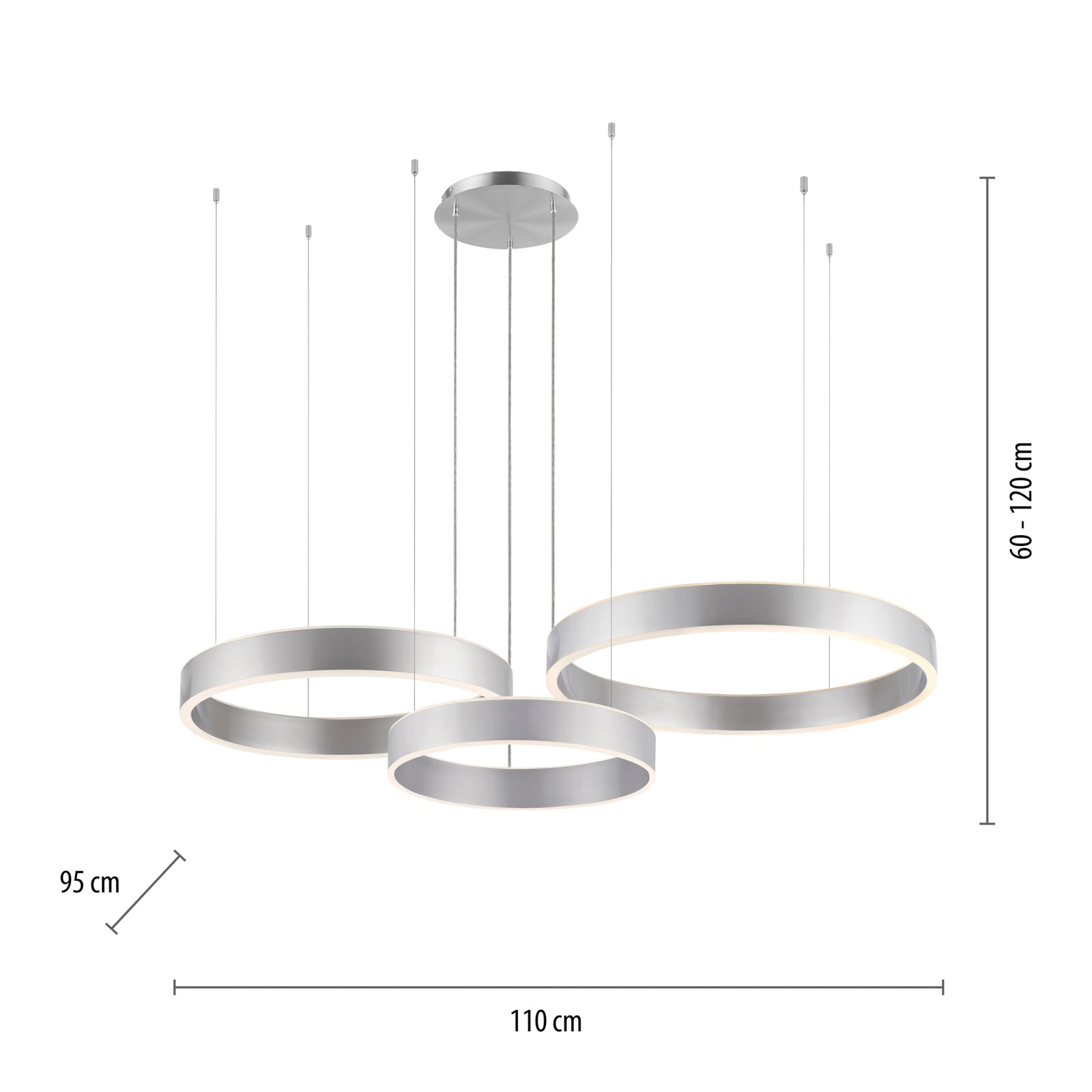 LED pendellampe Sculli dimbar CCT gestestyring sølv 110 cm montert
