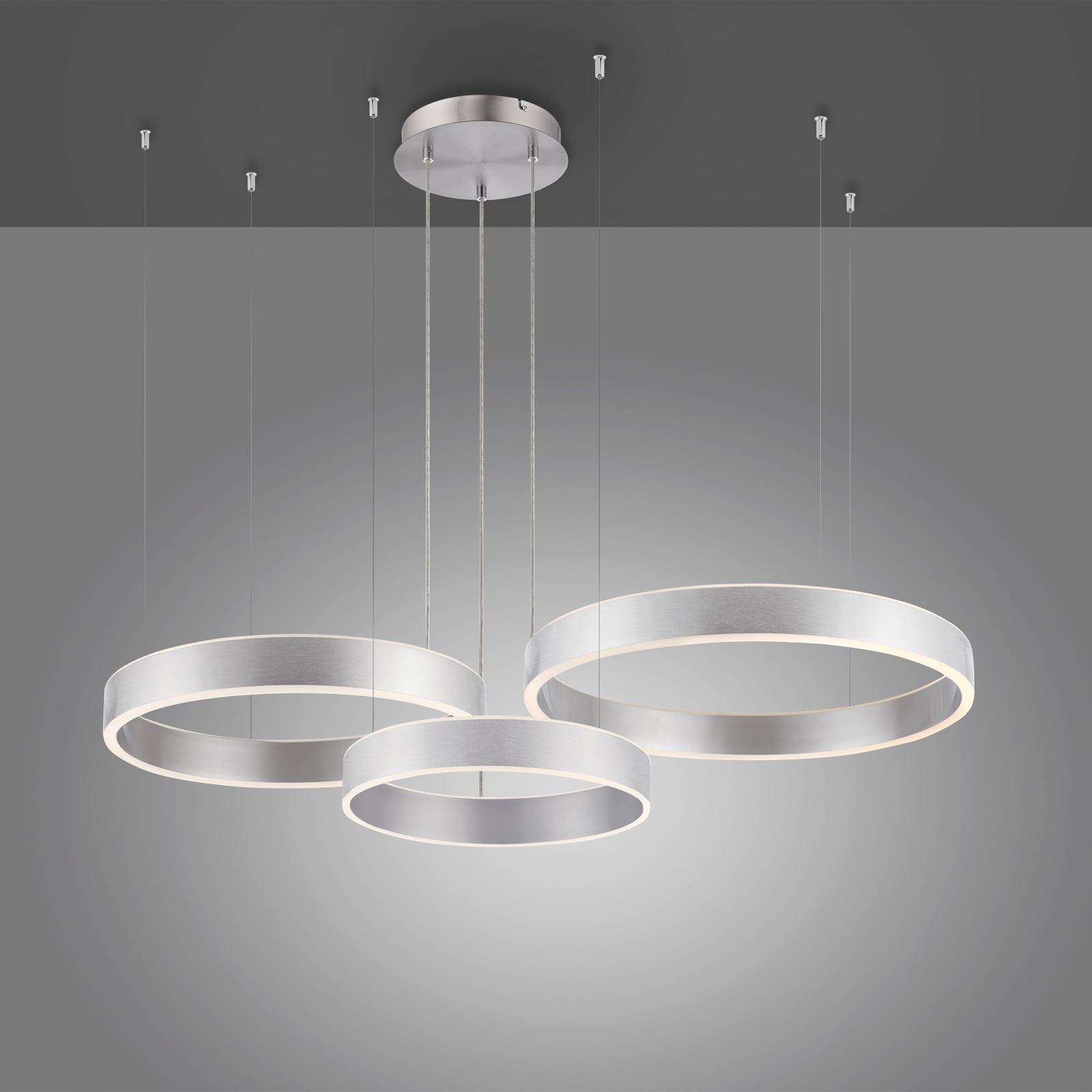 LED pendellampe Sculli dimbar CCT gestestyring sølv 110 cm nærbilde sensor