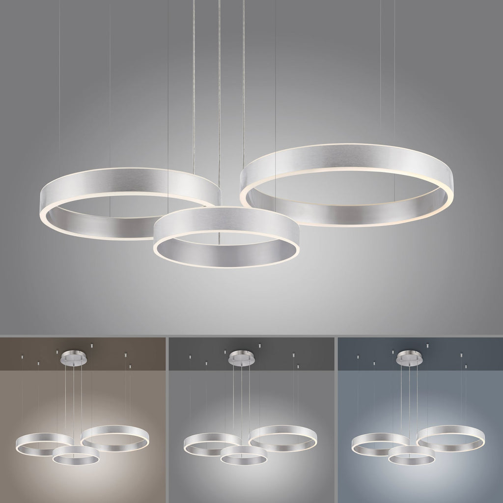 LED pendellampe Sculli dimbar CCT gestestyring sølv 110 cm side