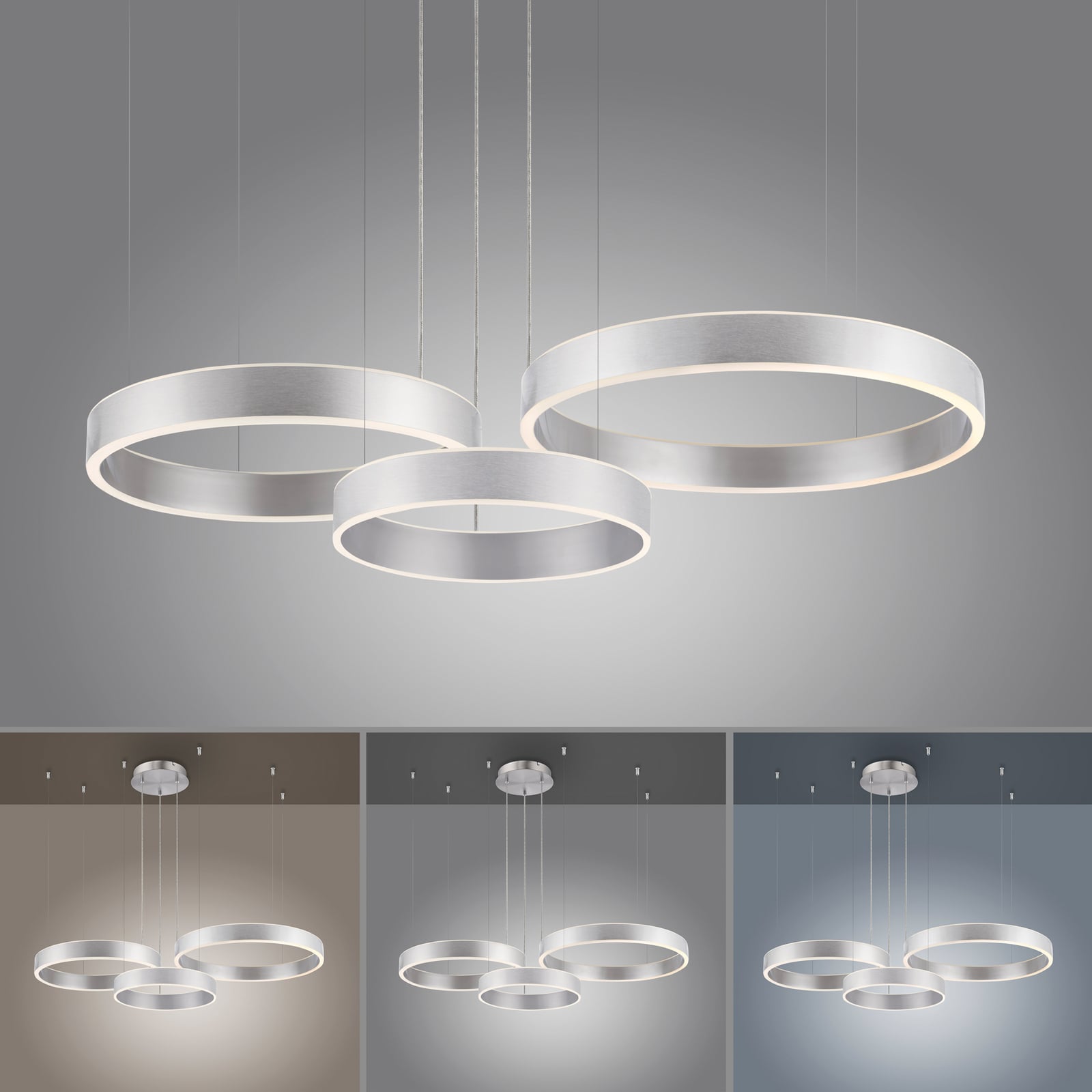 LED pendellampe Sculli dimbar CCT gestestyring sølv 110 cm side