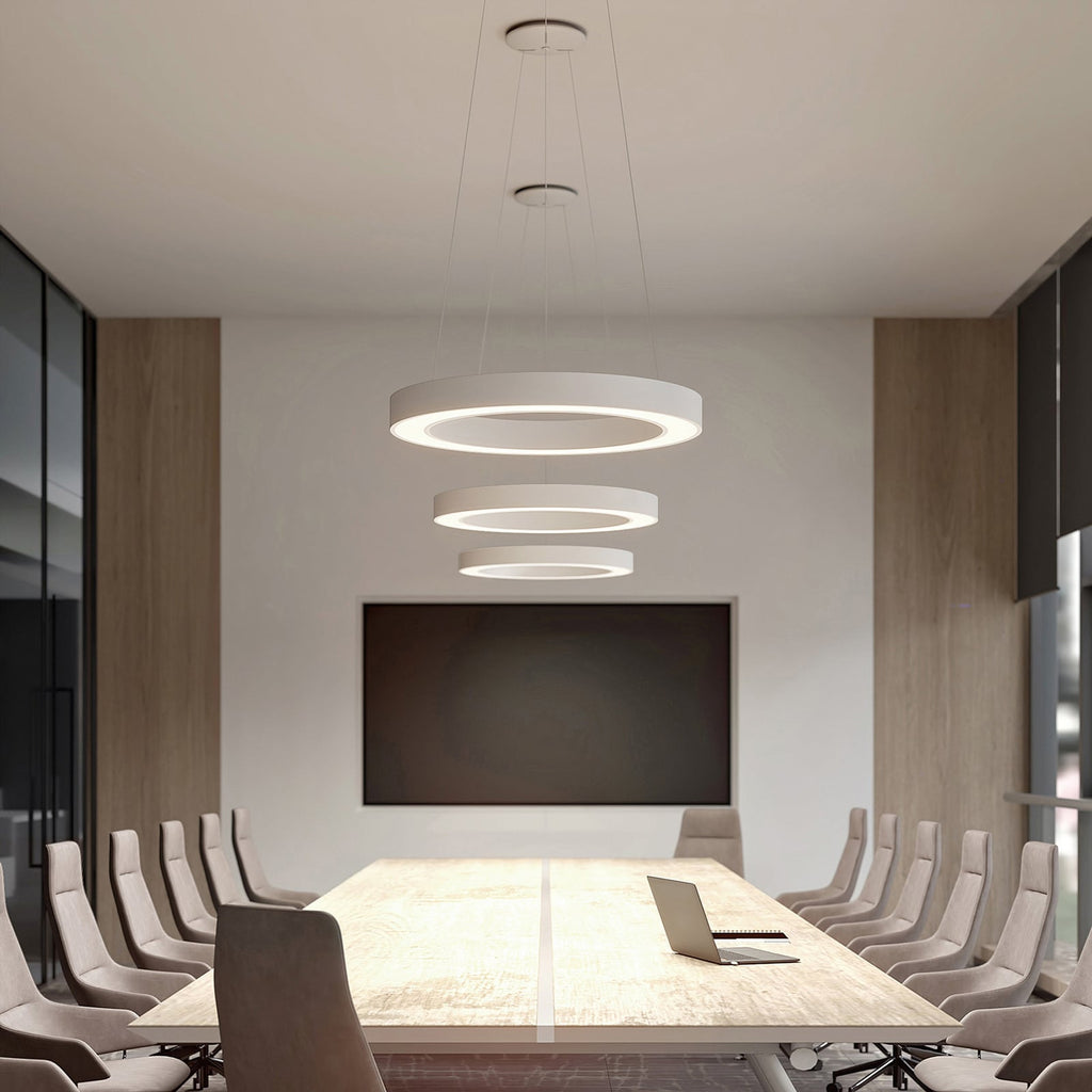 Bakside av LED pendellampe Sharelyn ring hvit Ø80 cm