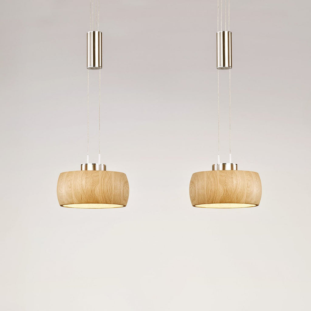 LED pendellampe Shine-Wood eik/matt nikkel forfra