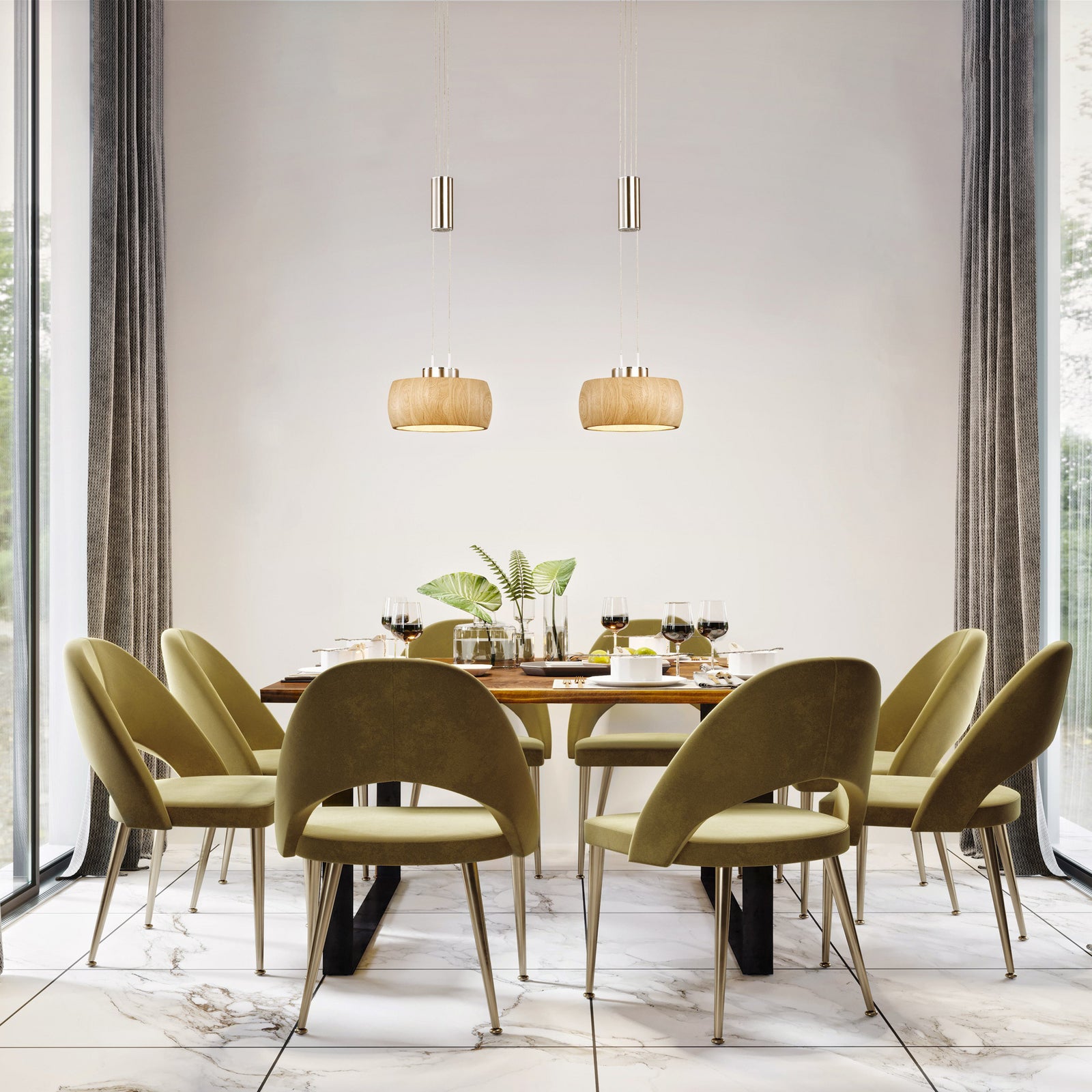 LED pendellampe Shine-Wood eik/matt nikkel bakside