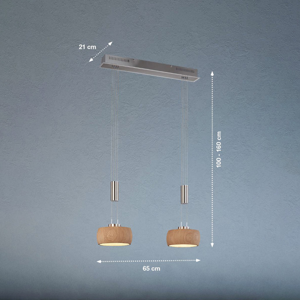 LED pendellampe Shine-Wood eik/matt nikkel montert i rom