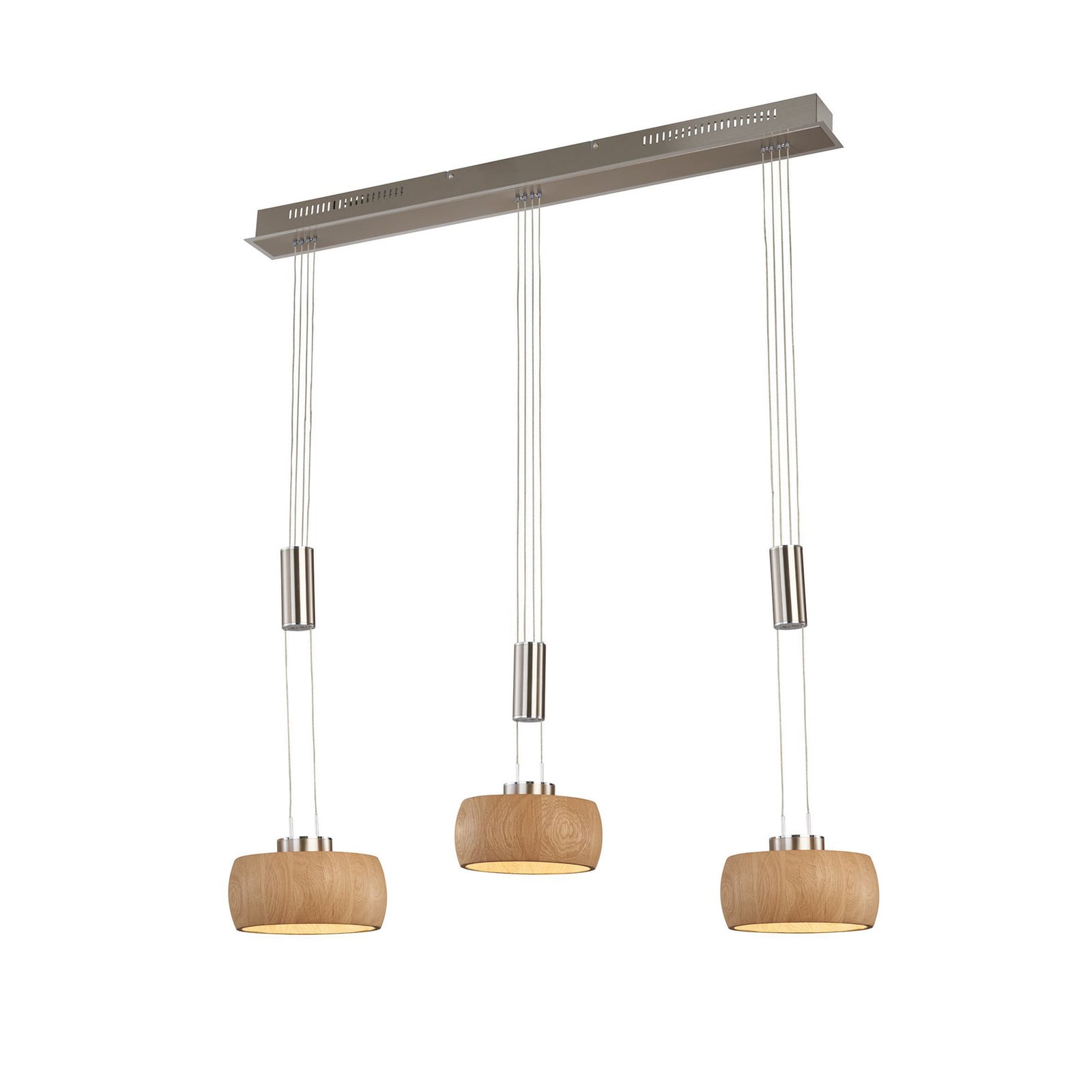 Detaljbilde av LED pendellampe Shine-Wood eik/nikkel 3-lys