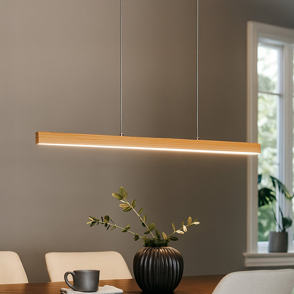 LED pendellampe Shine-Wood eik/nikkel dimbar CCT 105 cm forfra