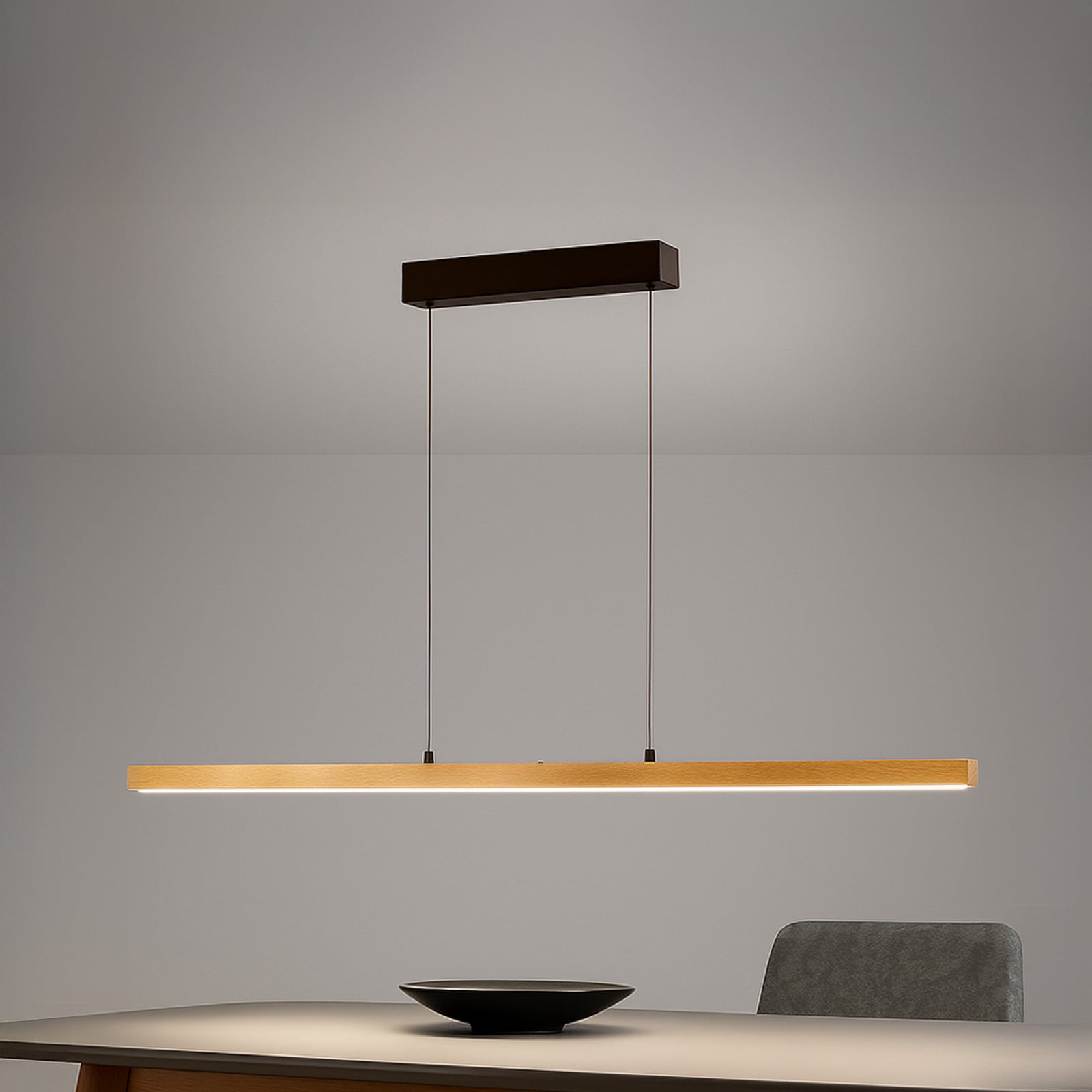 LED pendellampe Shine-Wood eik svart forfra