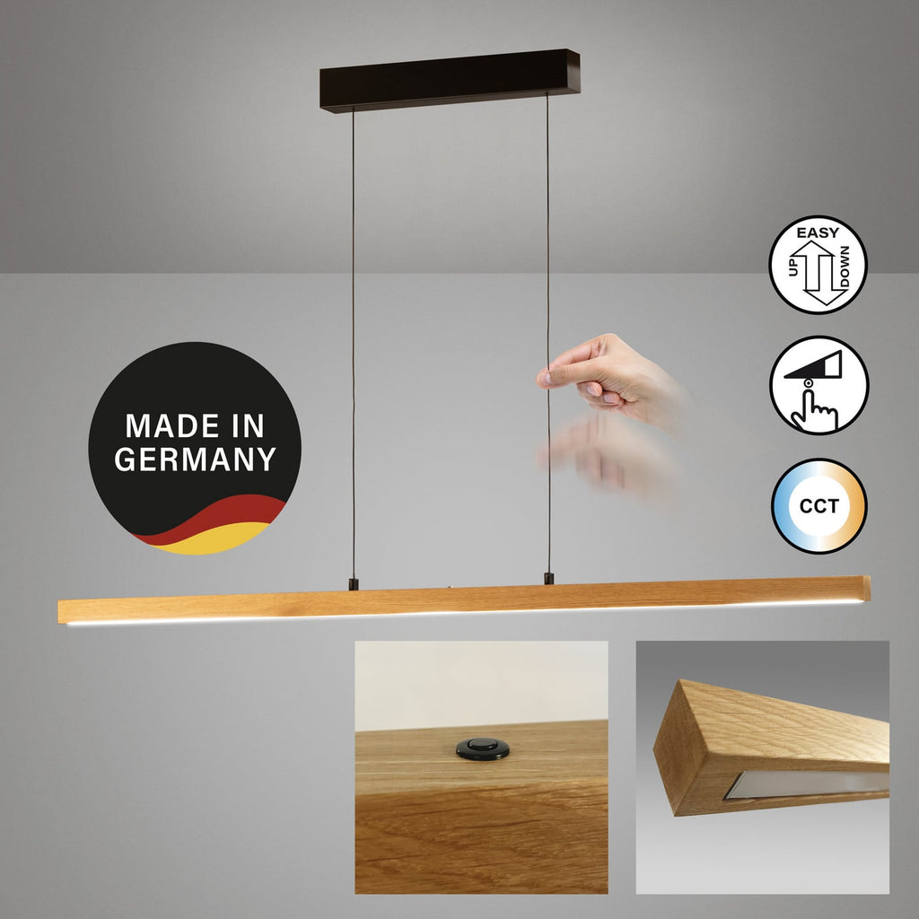 LED pendellampe Shine-Wood eik svart detalj nærbilde
