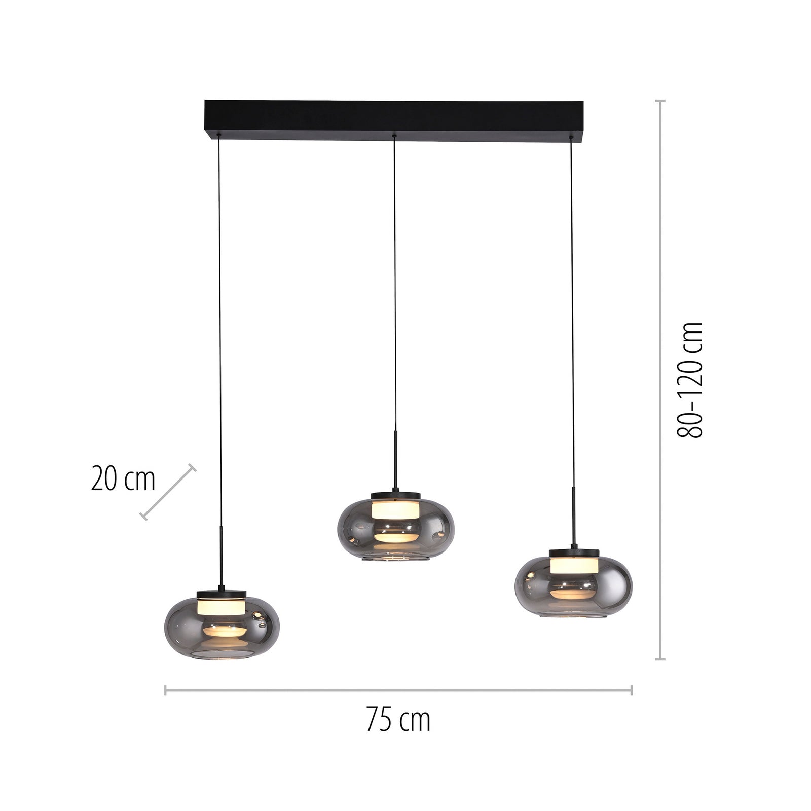 Detalj av røykgrå glasskjerm på LED pendellampe Sia