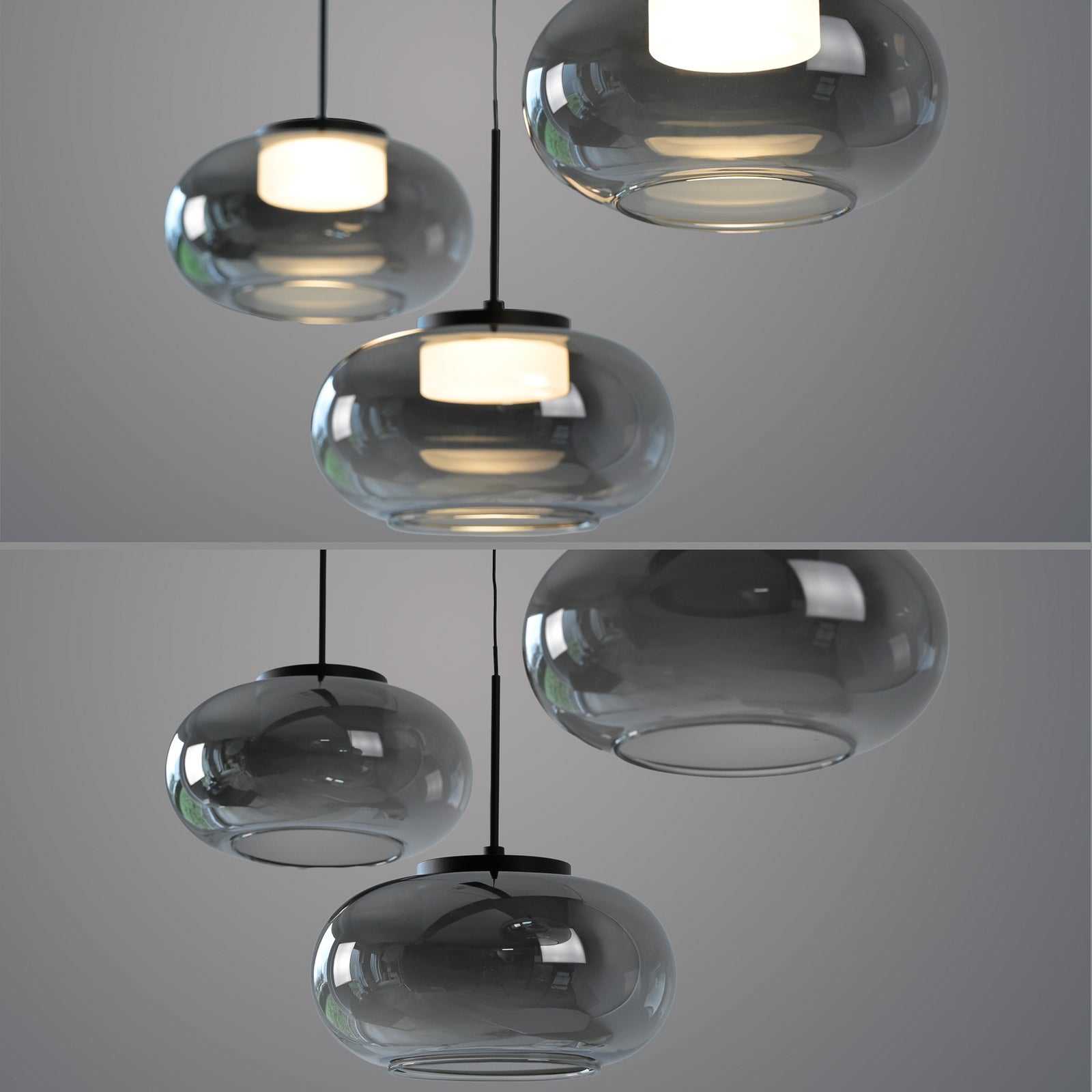LED pendellampe Sia 3-lys røykgrå glass dimbar 75 cm - Schöner Wohnen