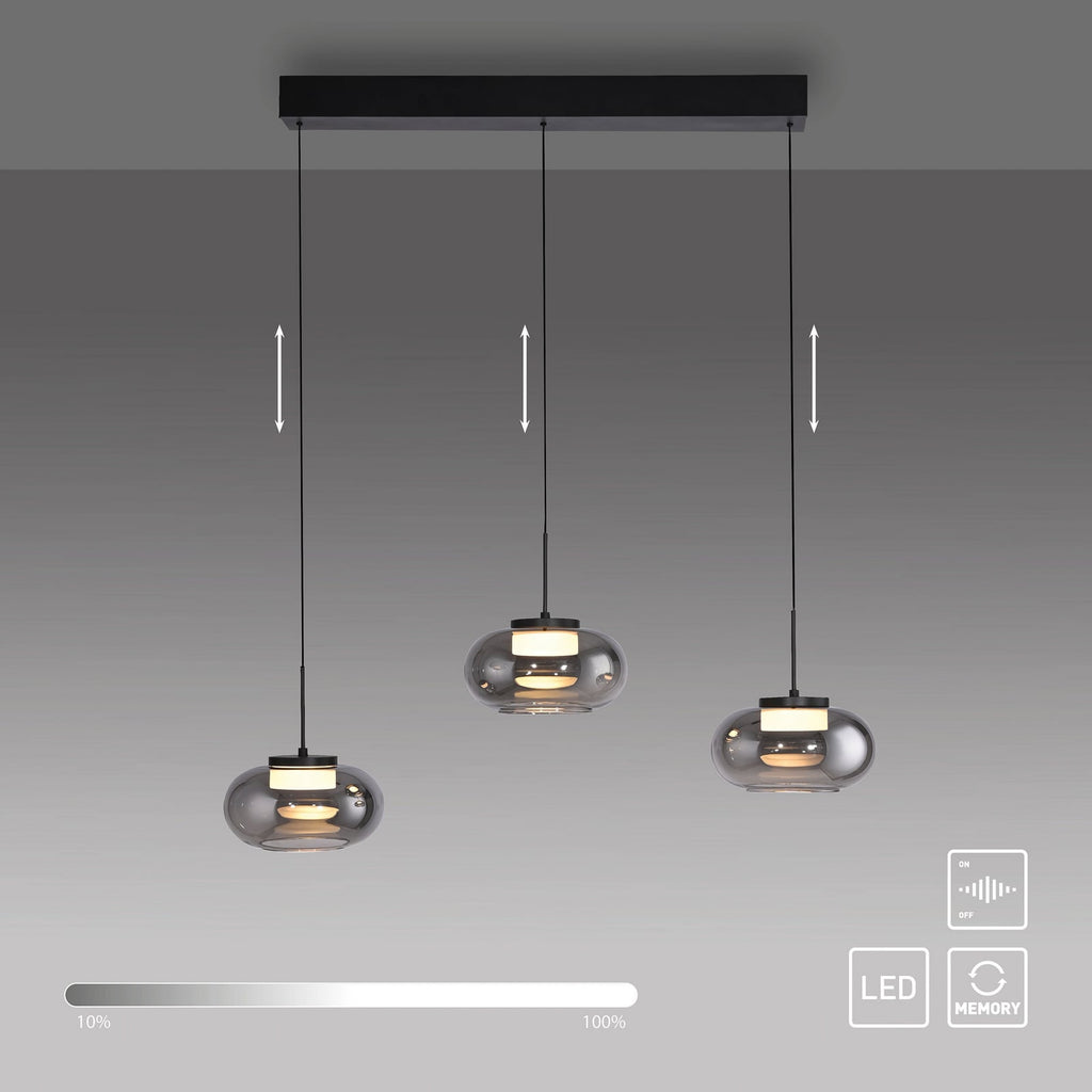 LED pendellampe Sia 3-lys røykgrå glass dimbar 75 cm - Schöner Wohnen