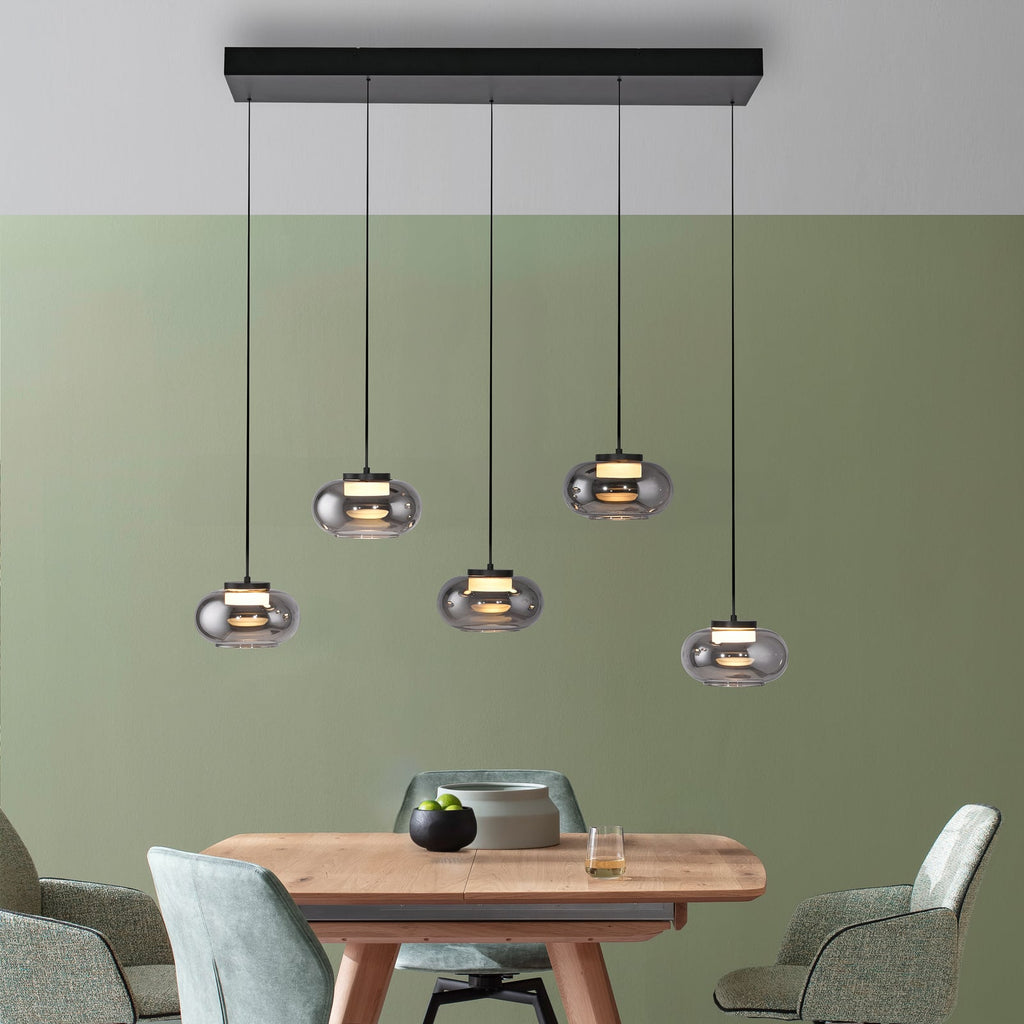 LED pendellampe Sia 5-lys røykgrå glass bakside