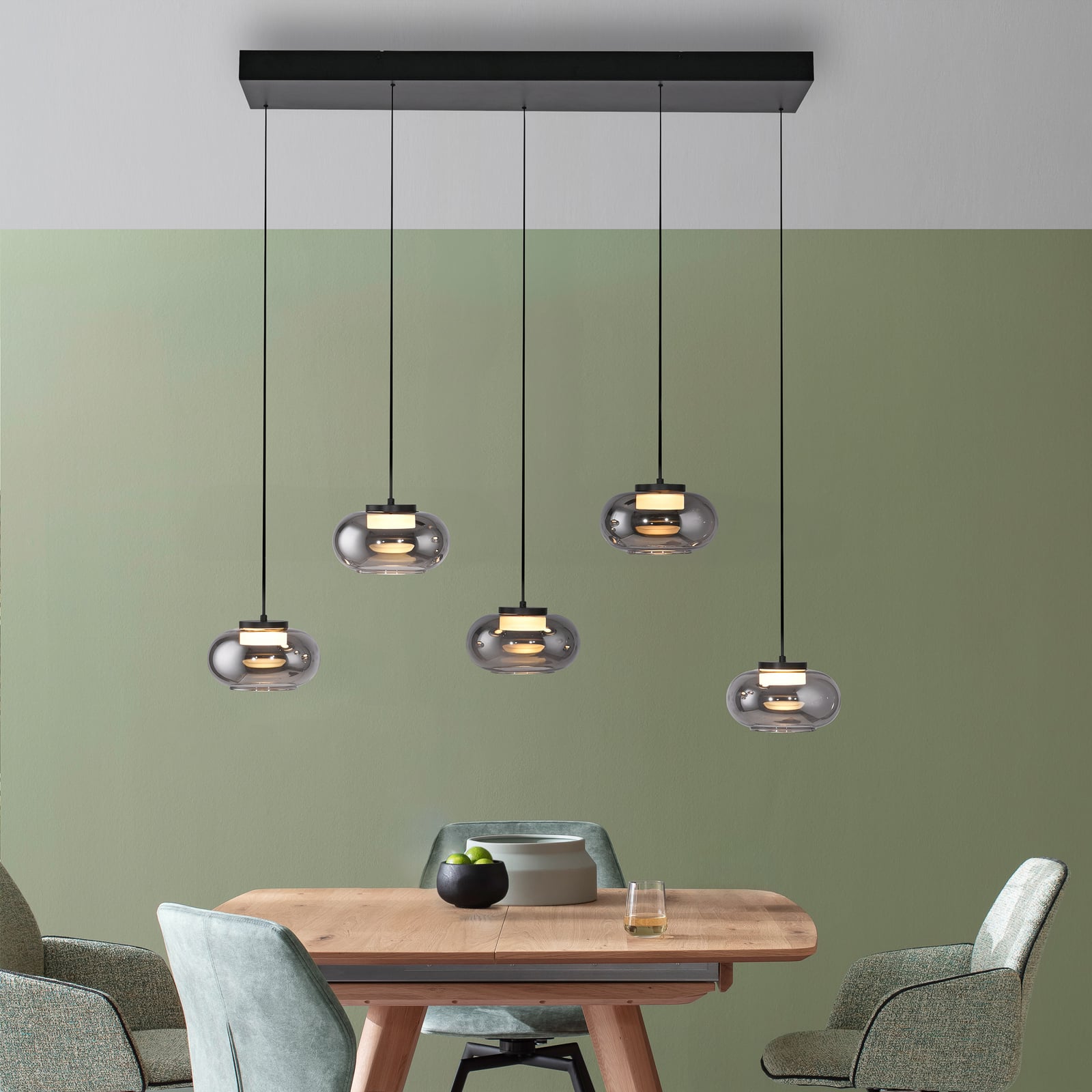 LED pendellampe Sia 5-lys røykgrå glass bakside