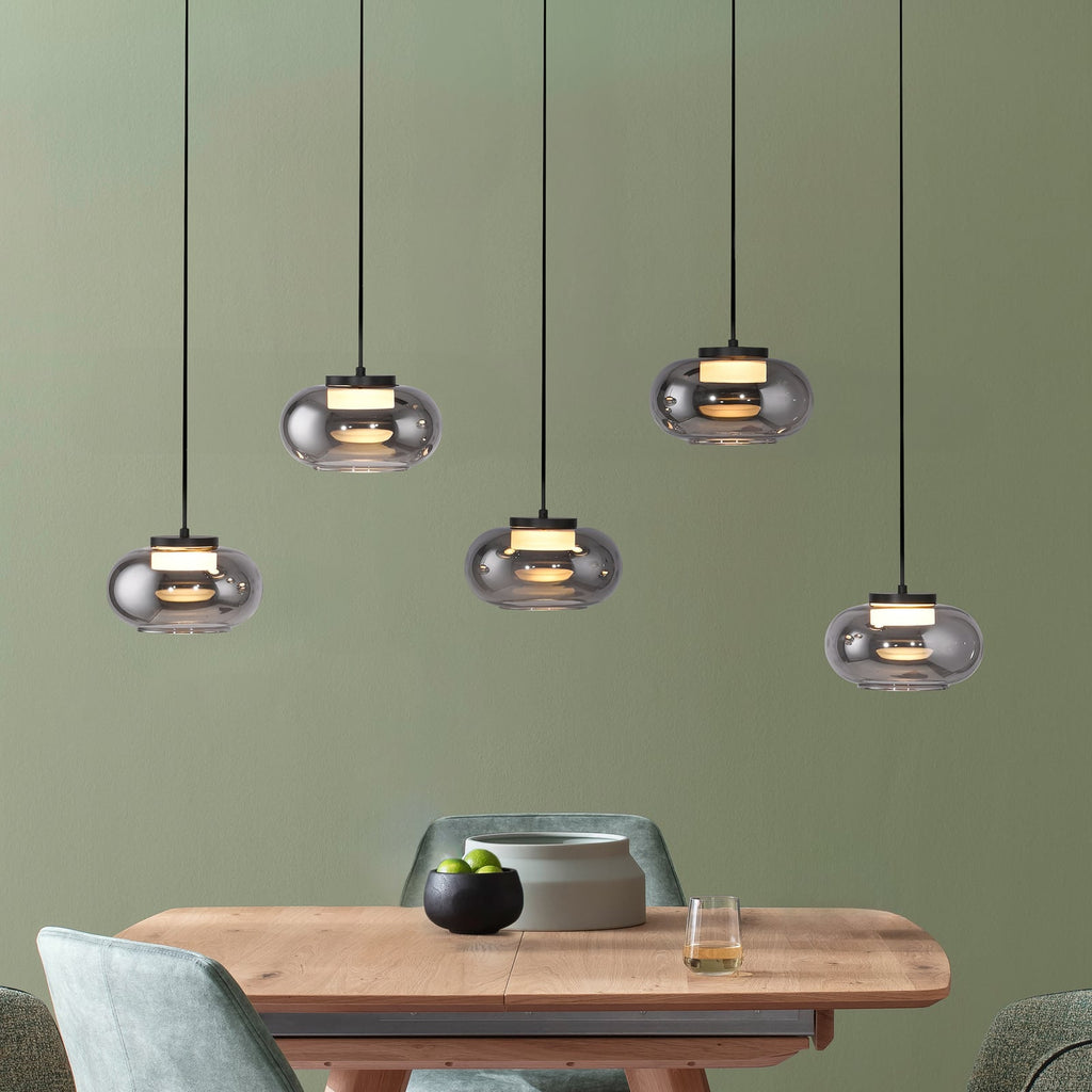 LED pendellampe Sia 5-lys røykgrå glass forfra