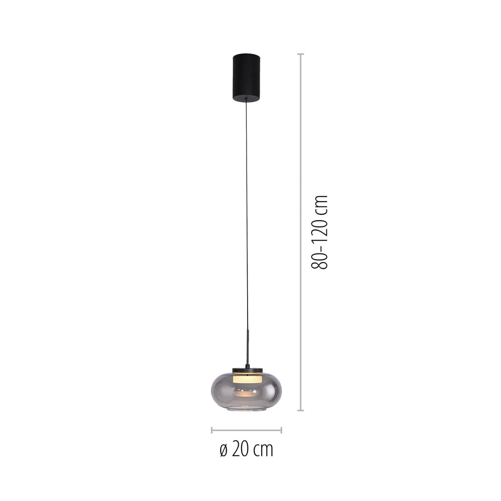 LED pendellampe Sia røykgrå glass Ø20 cm dimbar detalj av glasskjerm